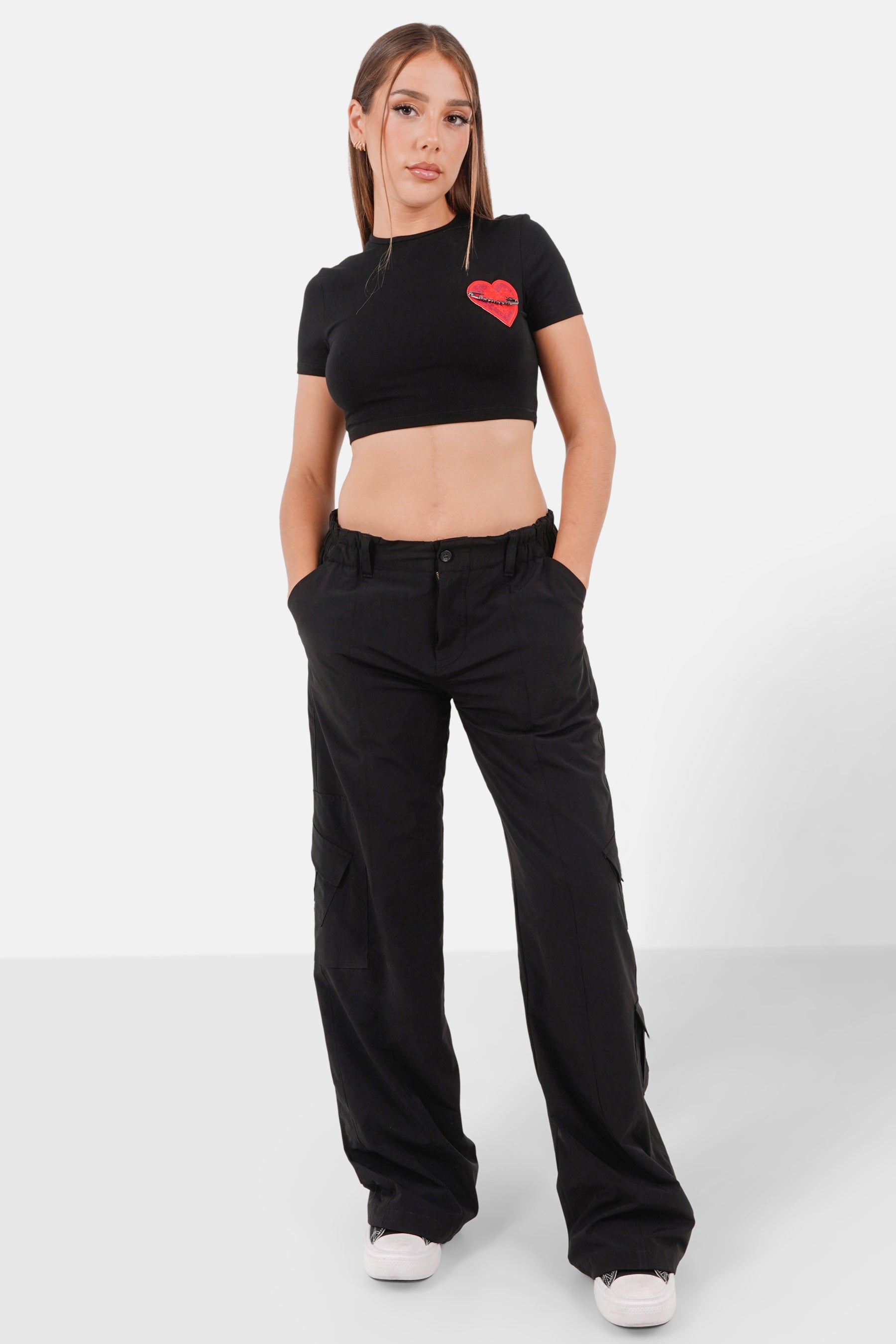 Top coeur brodé Noir