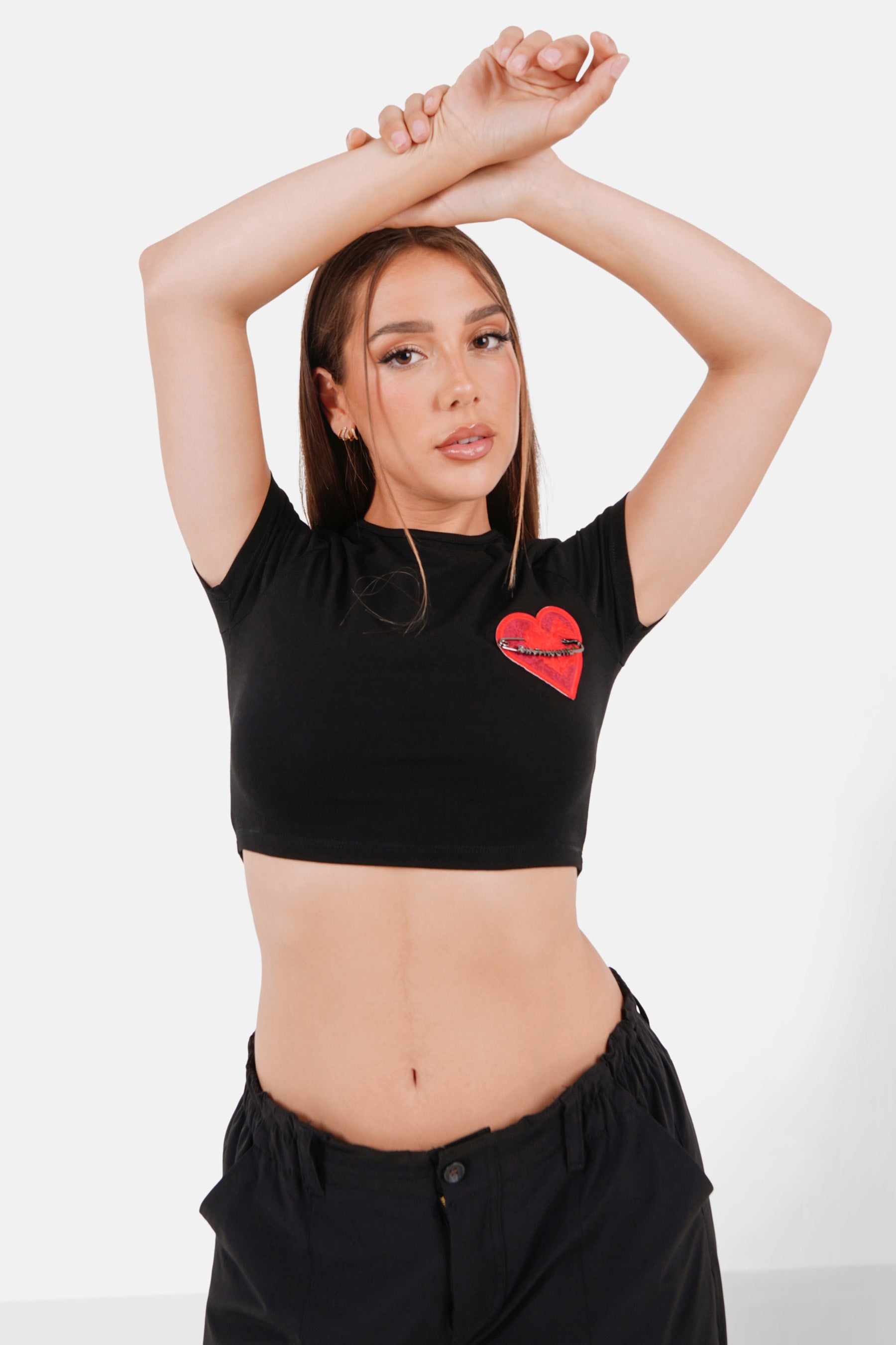 Embroidered heart logo top Black
