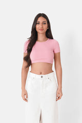 Back opening short sleeves top Pink