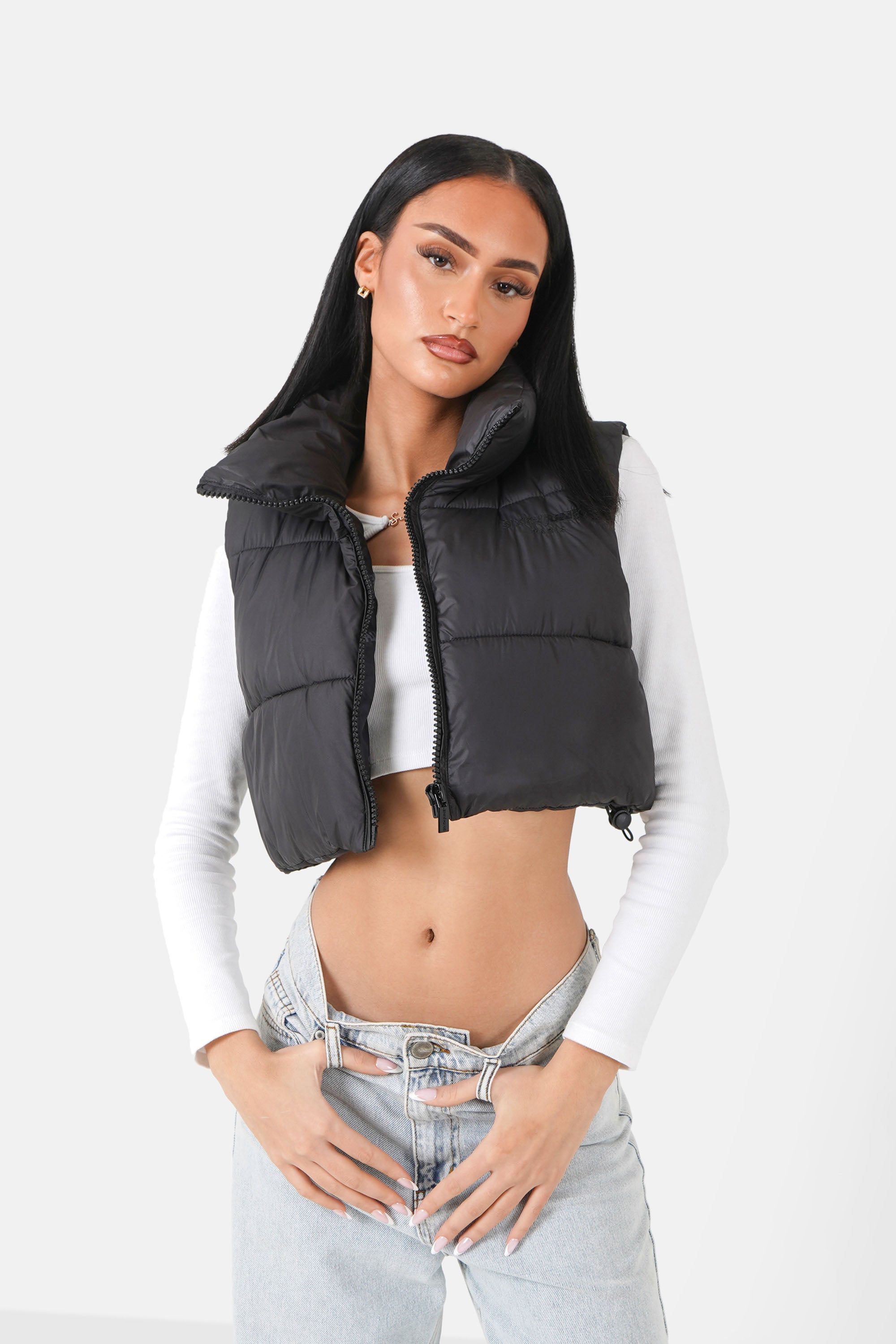 EMBROIDERED sleeveless puffer jacket