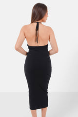 Pleated backless dress Black
