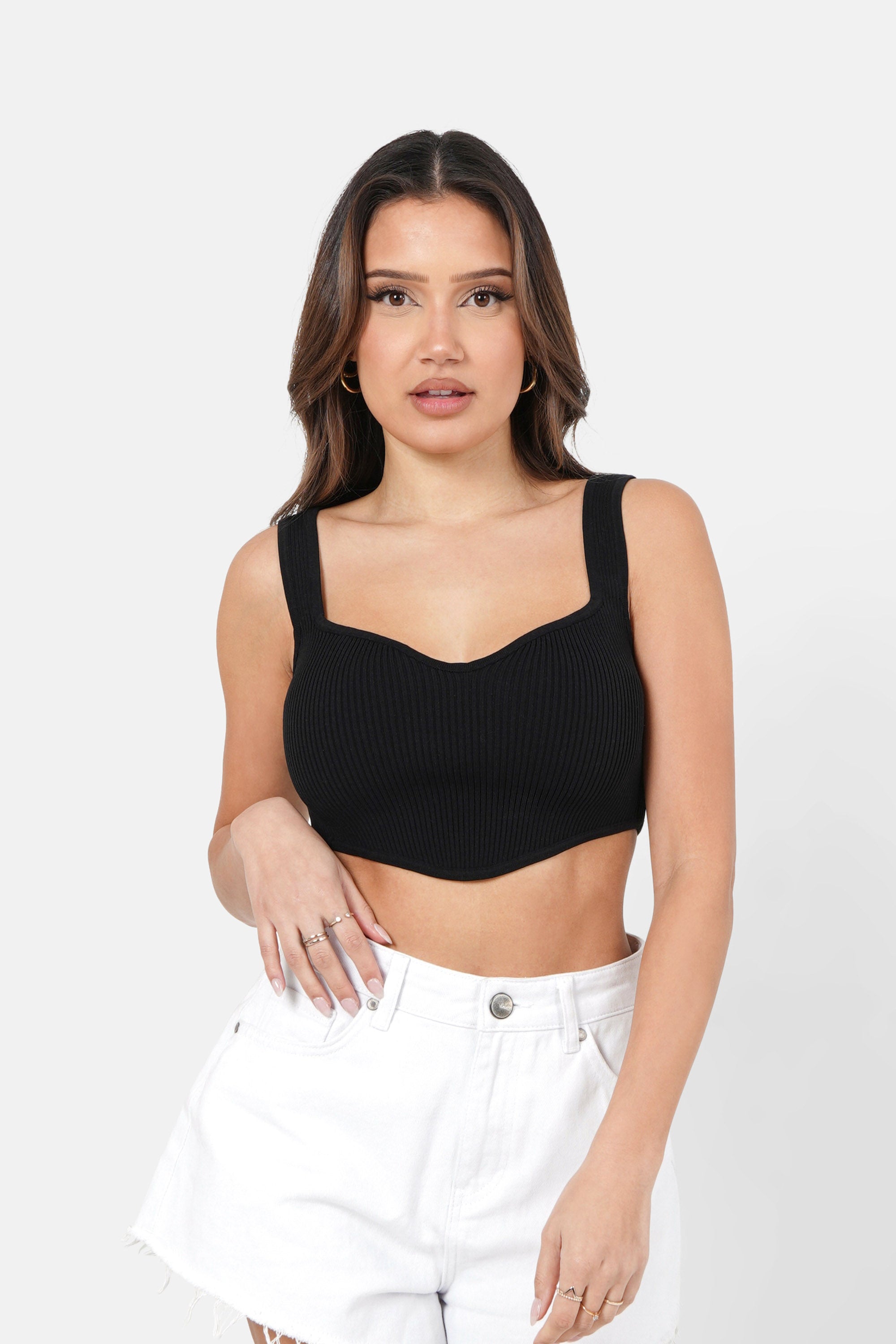 Top court décolleté coeur Noir