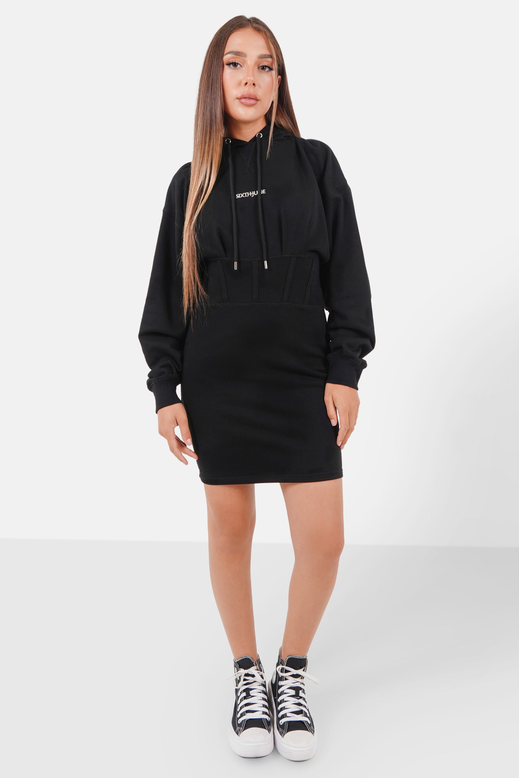 Sweatkleid mit Metallic-Logo Schwarz