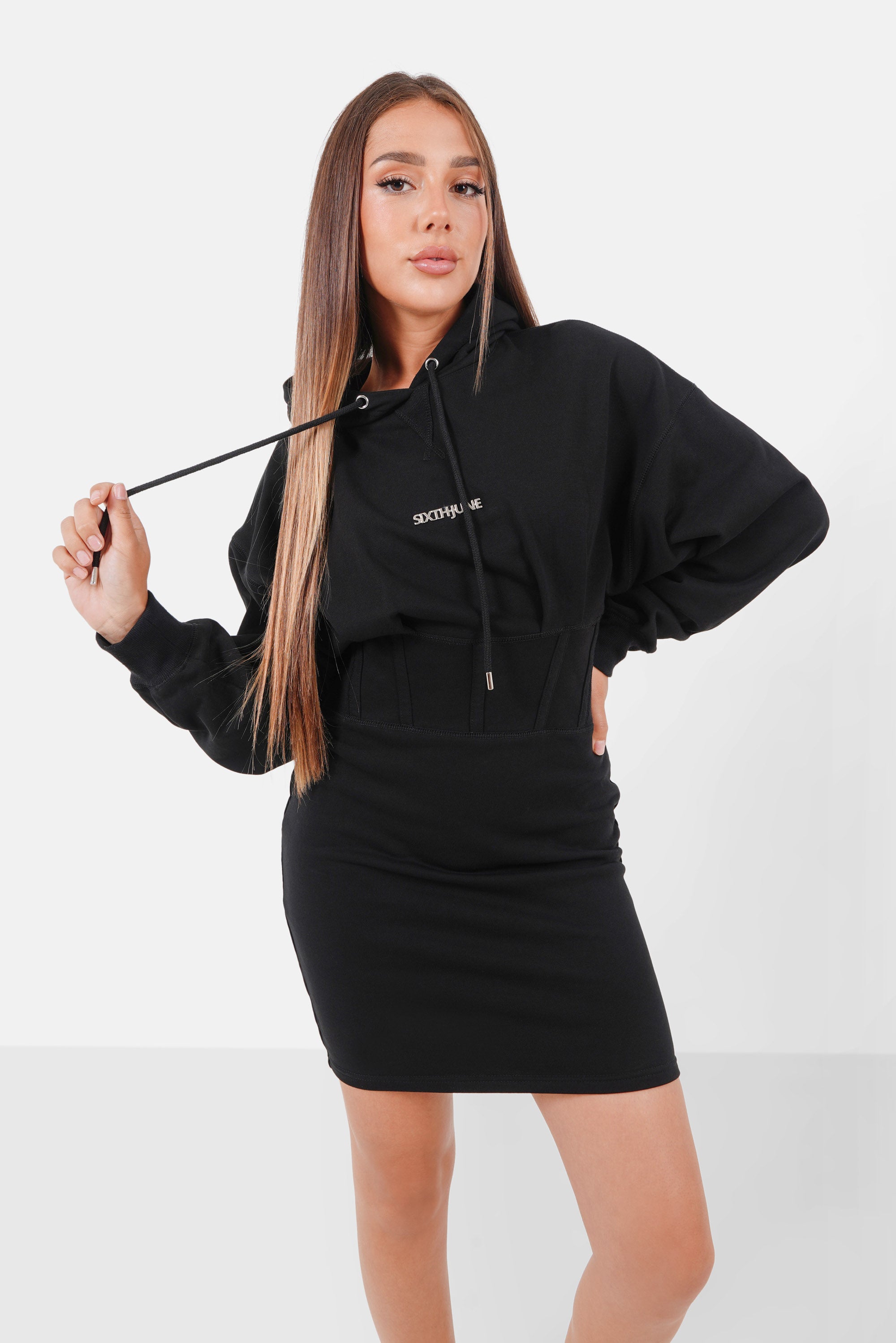 Sweatkleid mit Metallic-Logo Schwarz