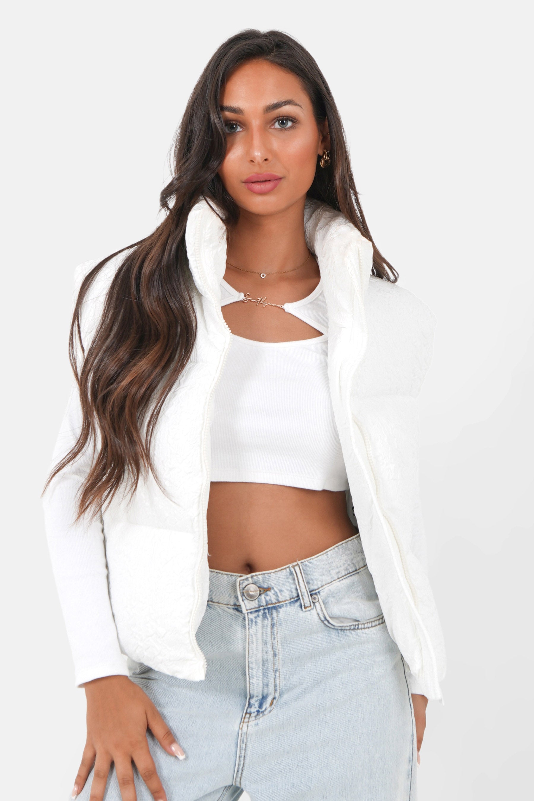 Doudoune sans manches relief Blanc