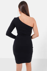 Asymmetric sleeve dress Black