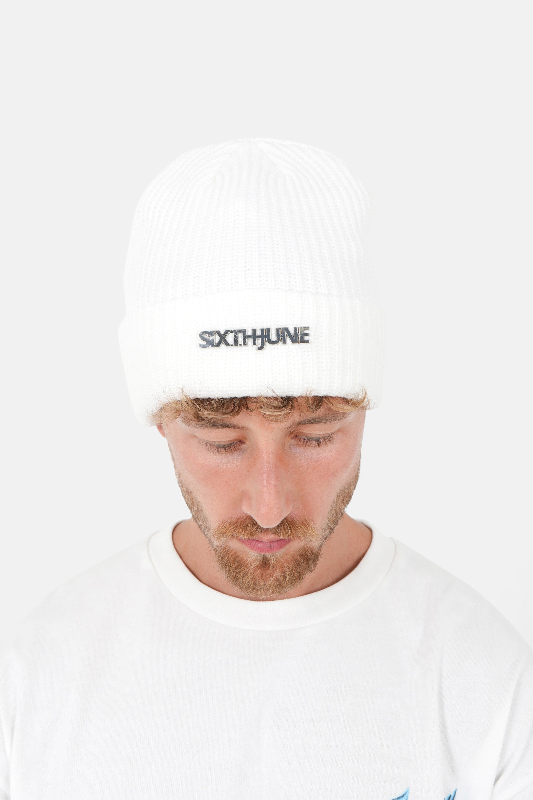 Metallic logo beanie White