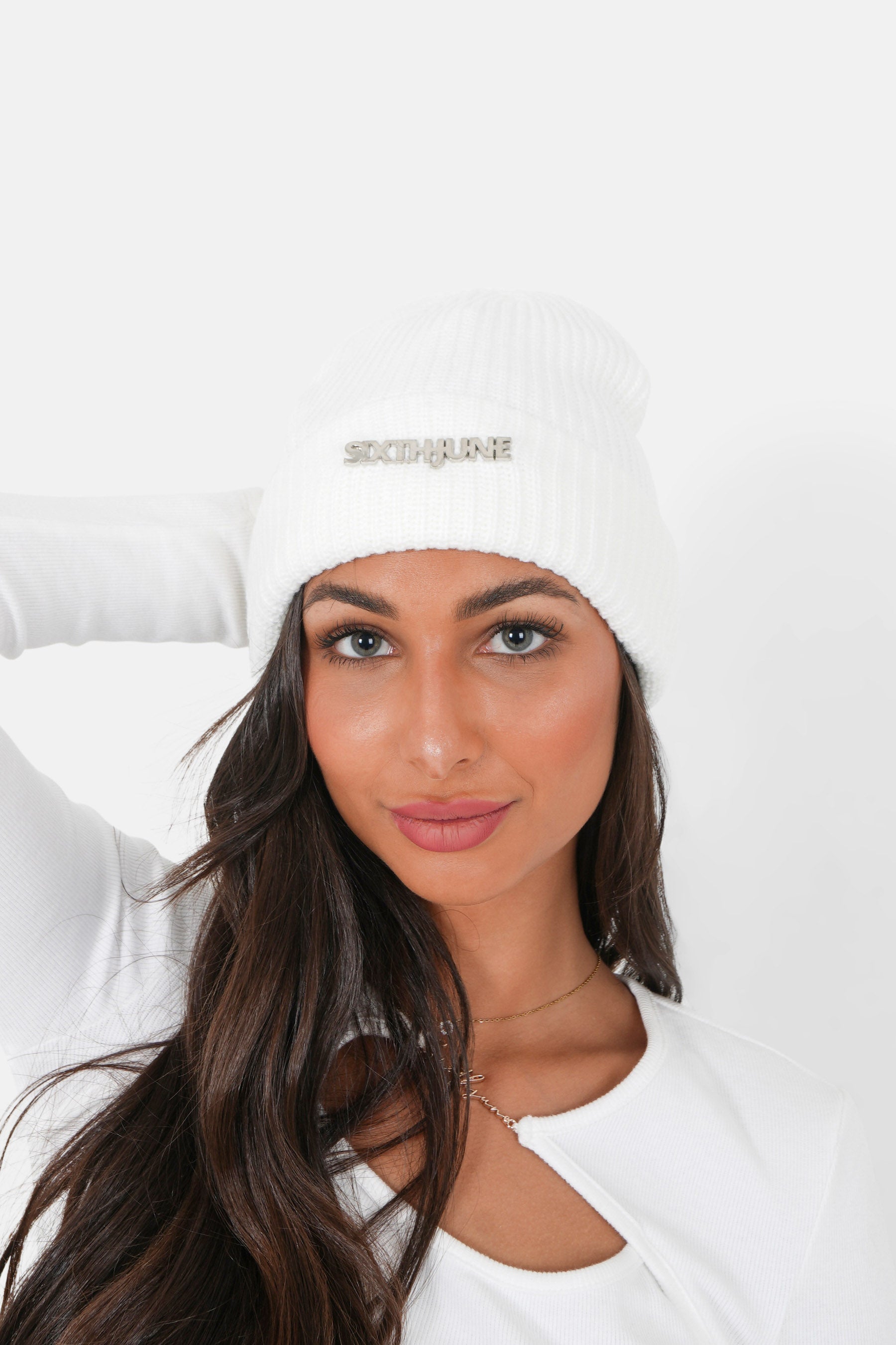 Metallic logo beanie White