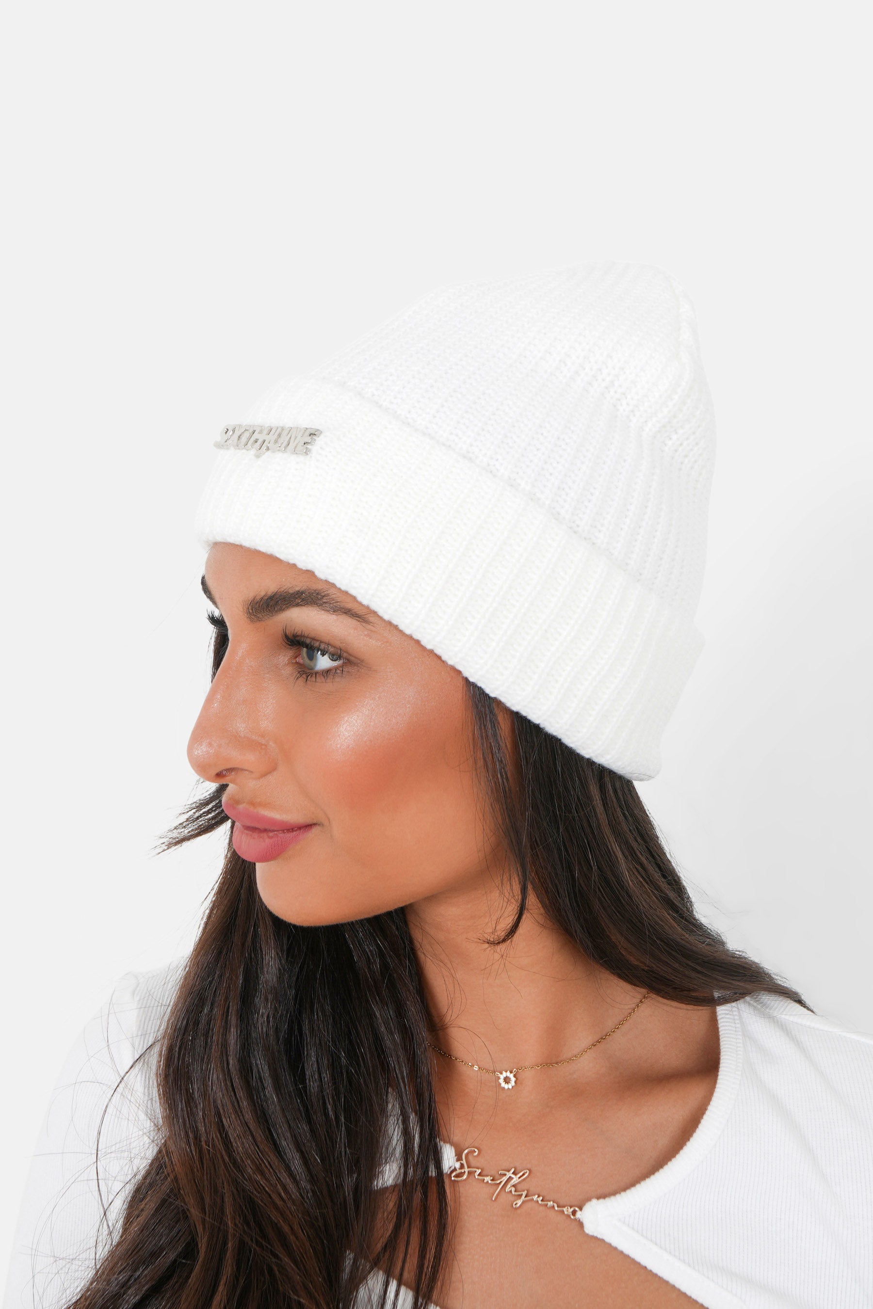 Metallic logo beanie White