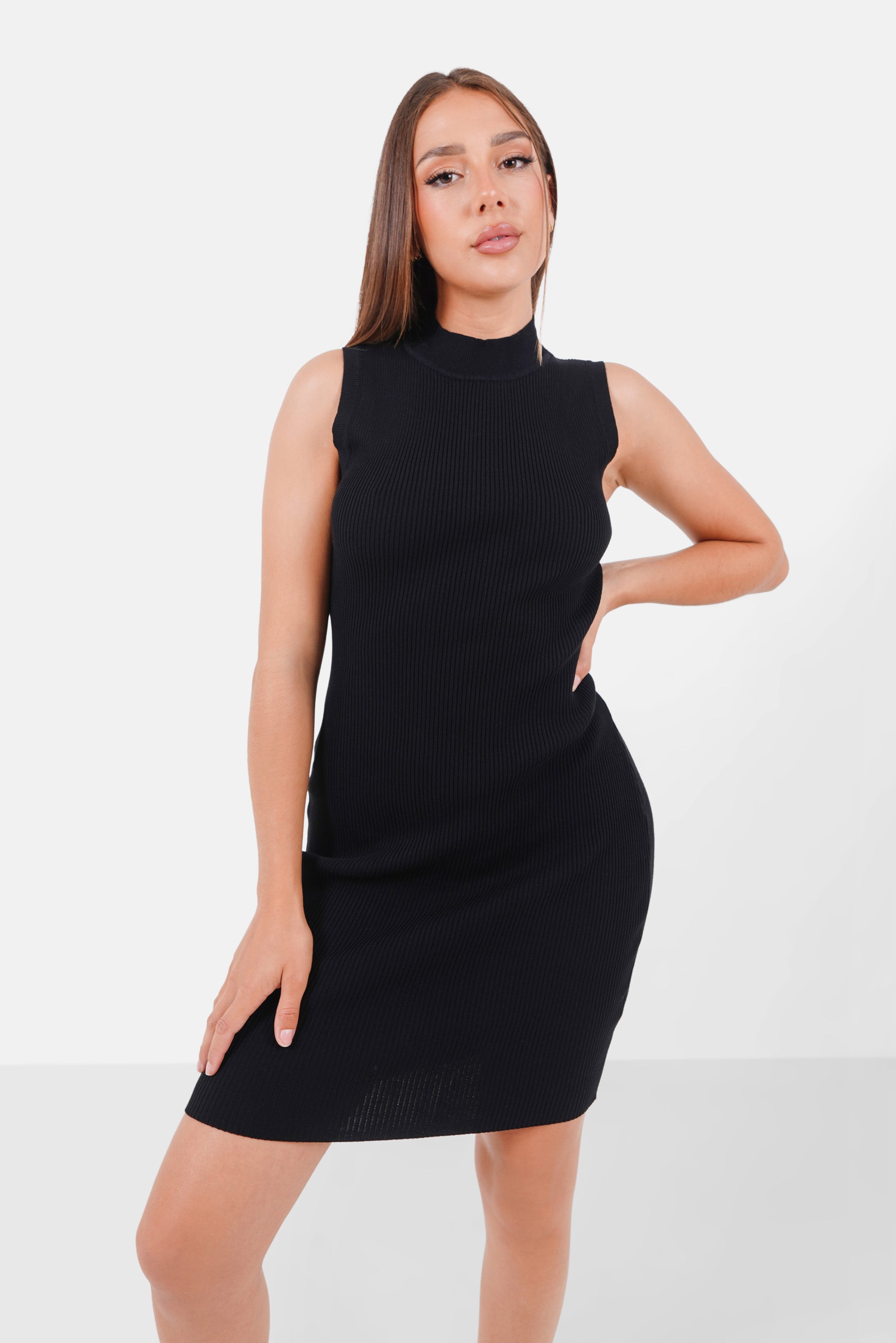 Ribbed jewel dress Black