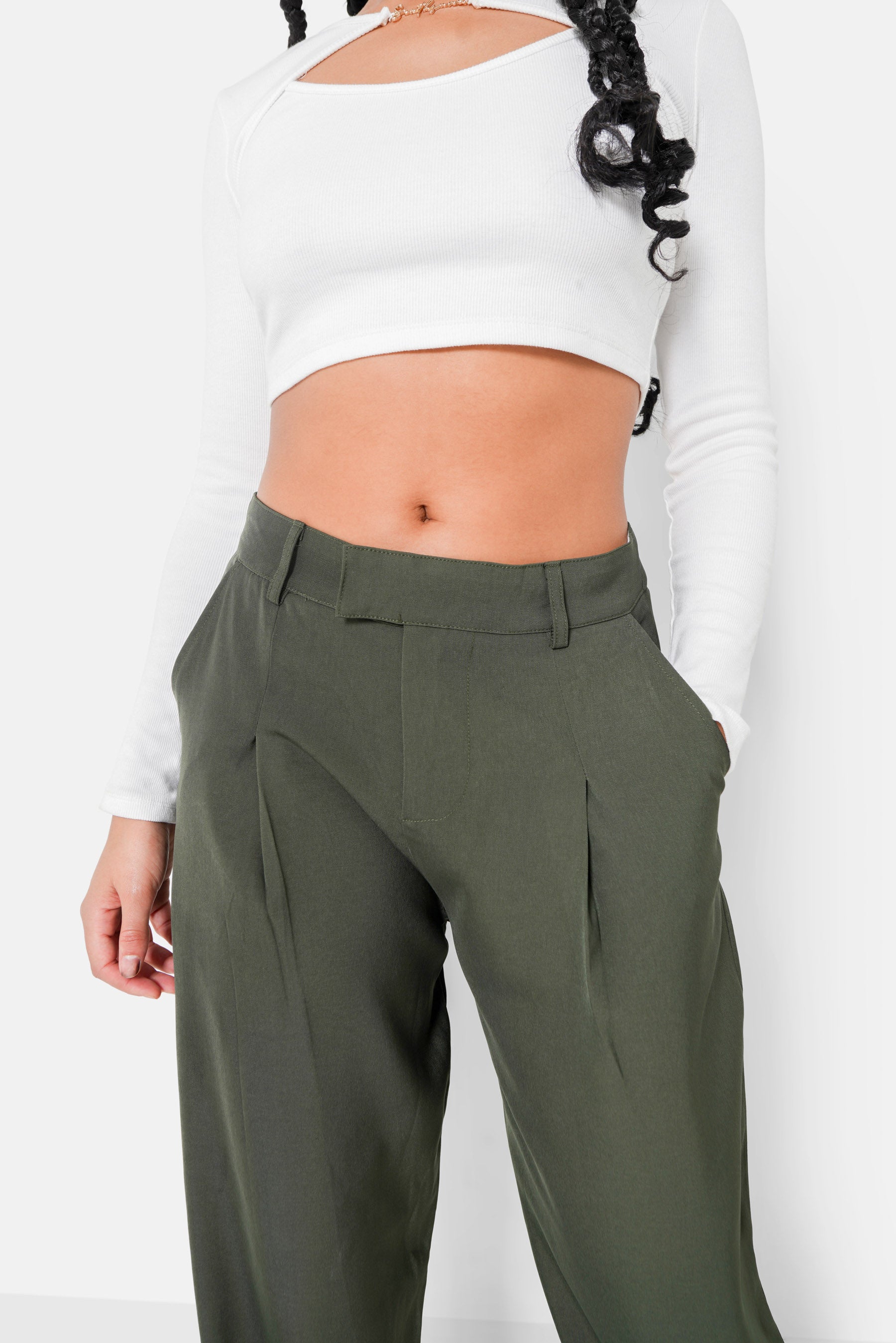 Reversible waistband pants Green