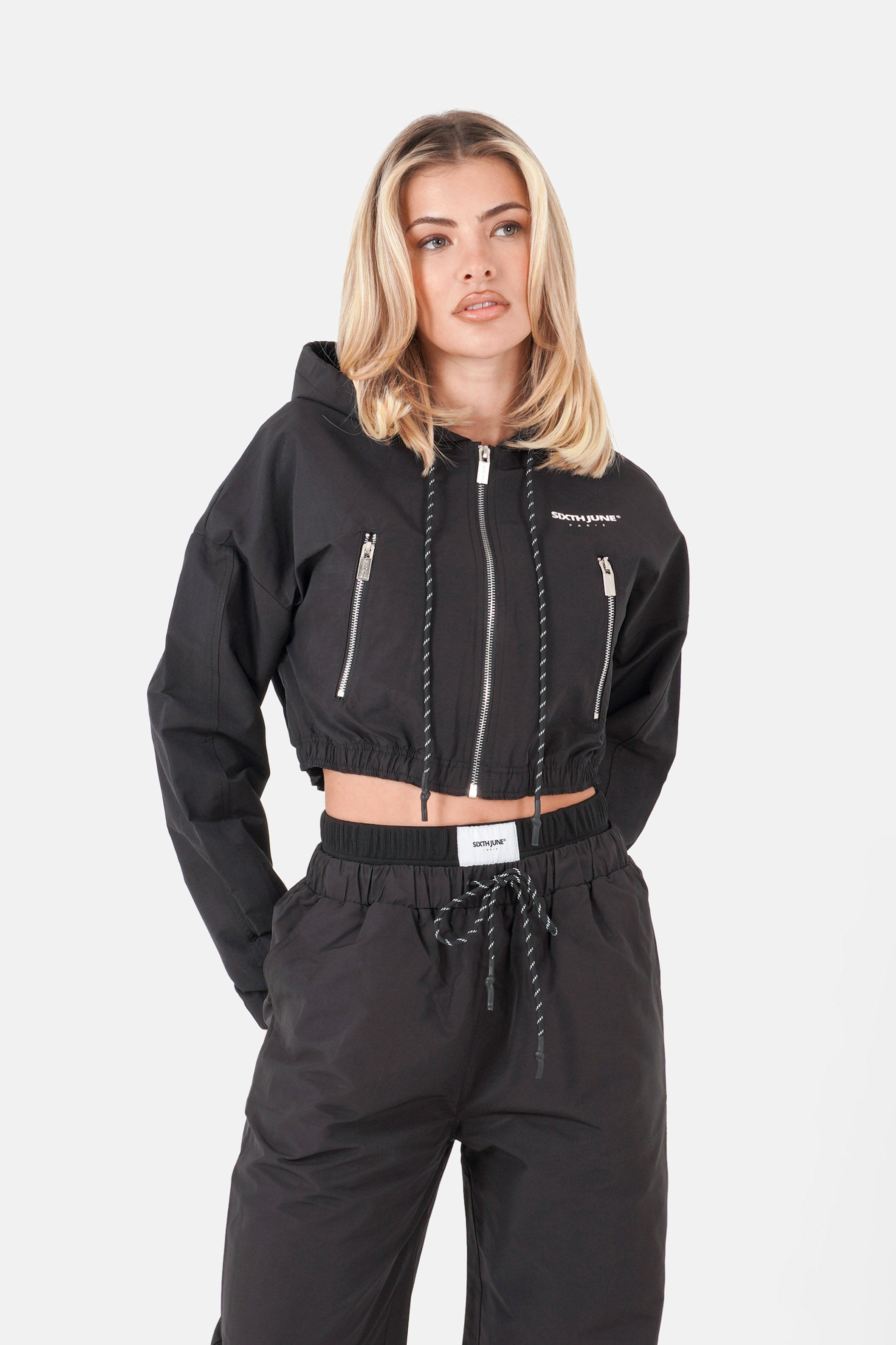 Veste nylon zip capuche Noir