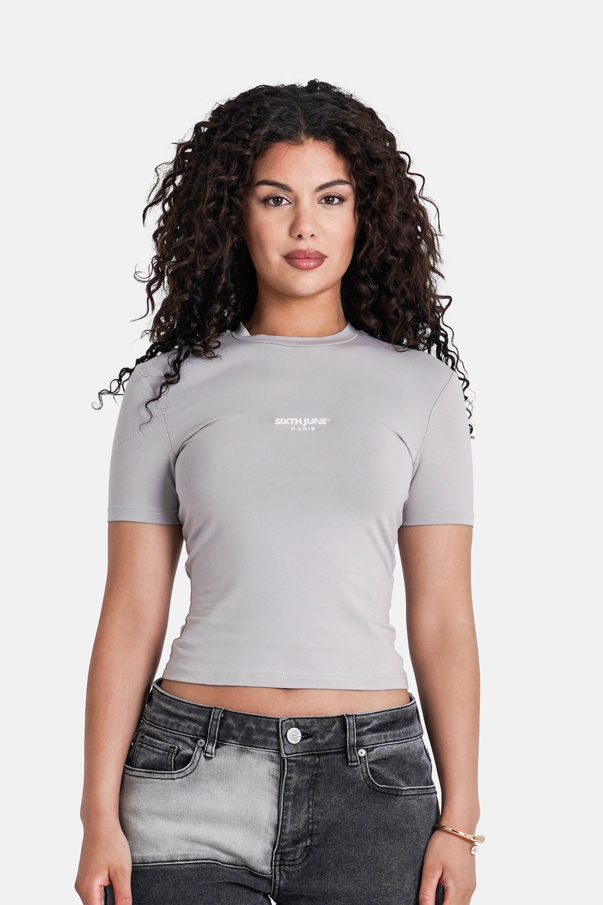 T-shirt logo central Gris