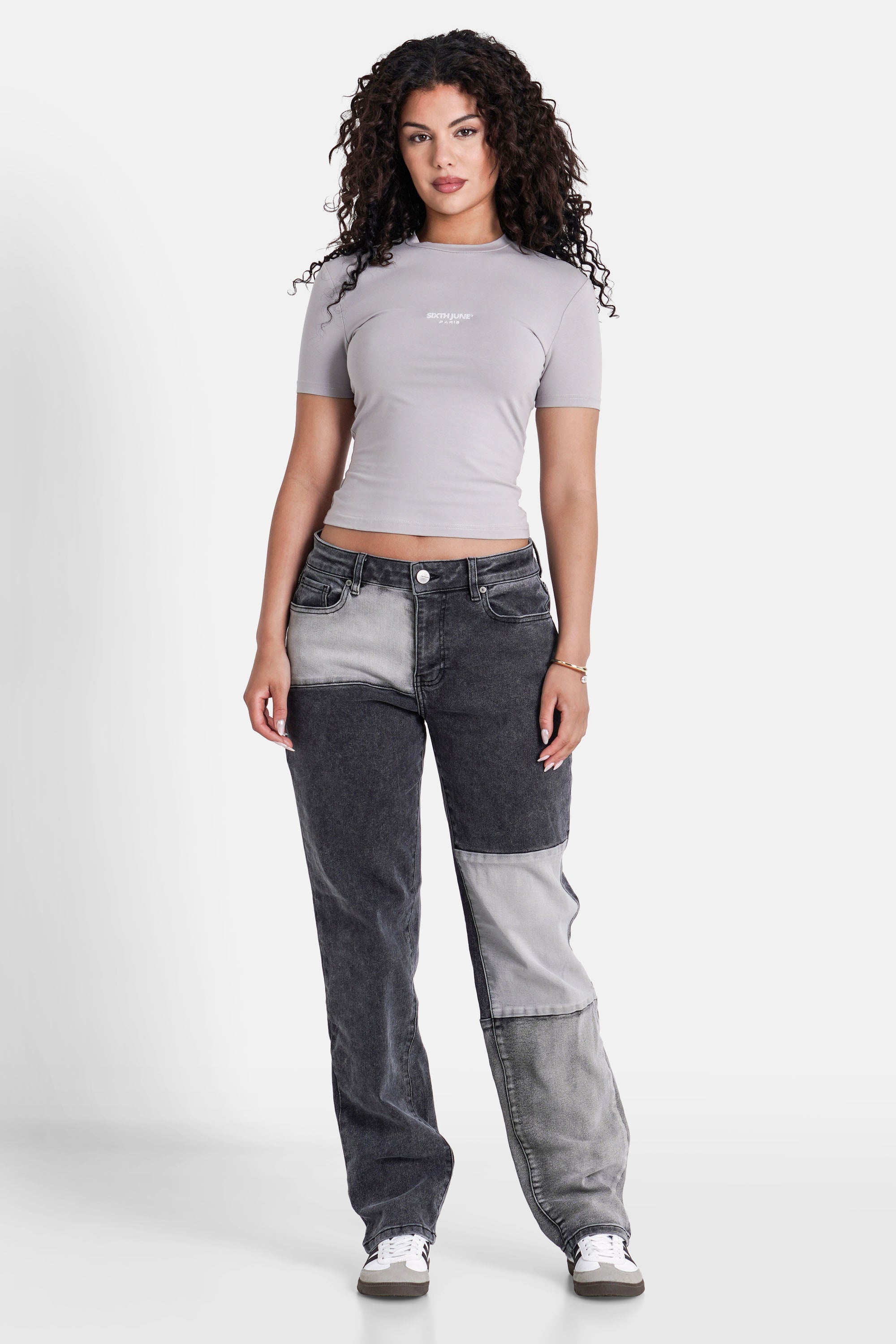 T-shirt logo central Gris