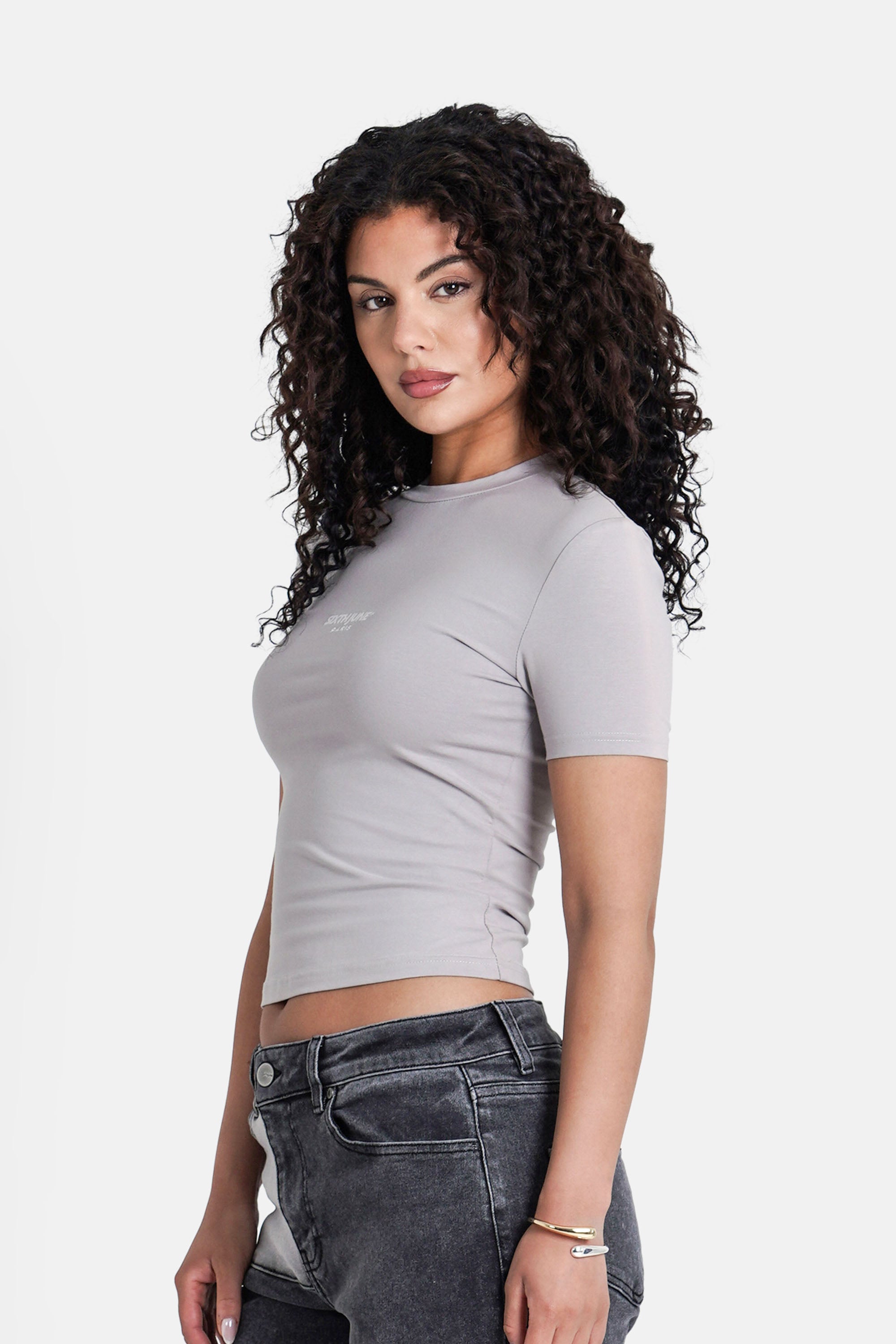 T-shirt logo central Gris