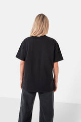 Schwarzes T-Shirt mit Strass-Text