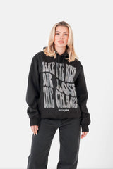 Rhinestone text hoodie Black