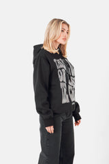Sweatshirt capuche texte strass Noir
