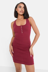 Buttons Ribbed Dress Burgundy