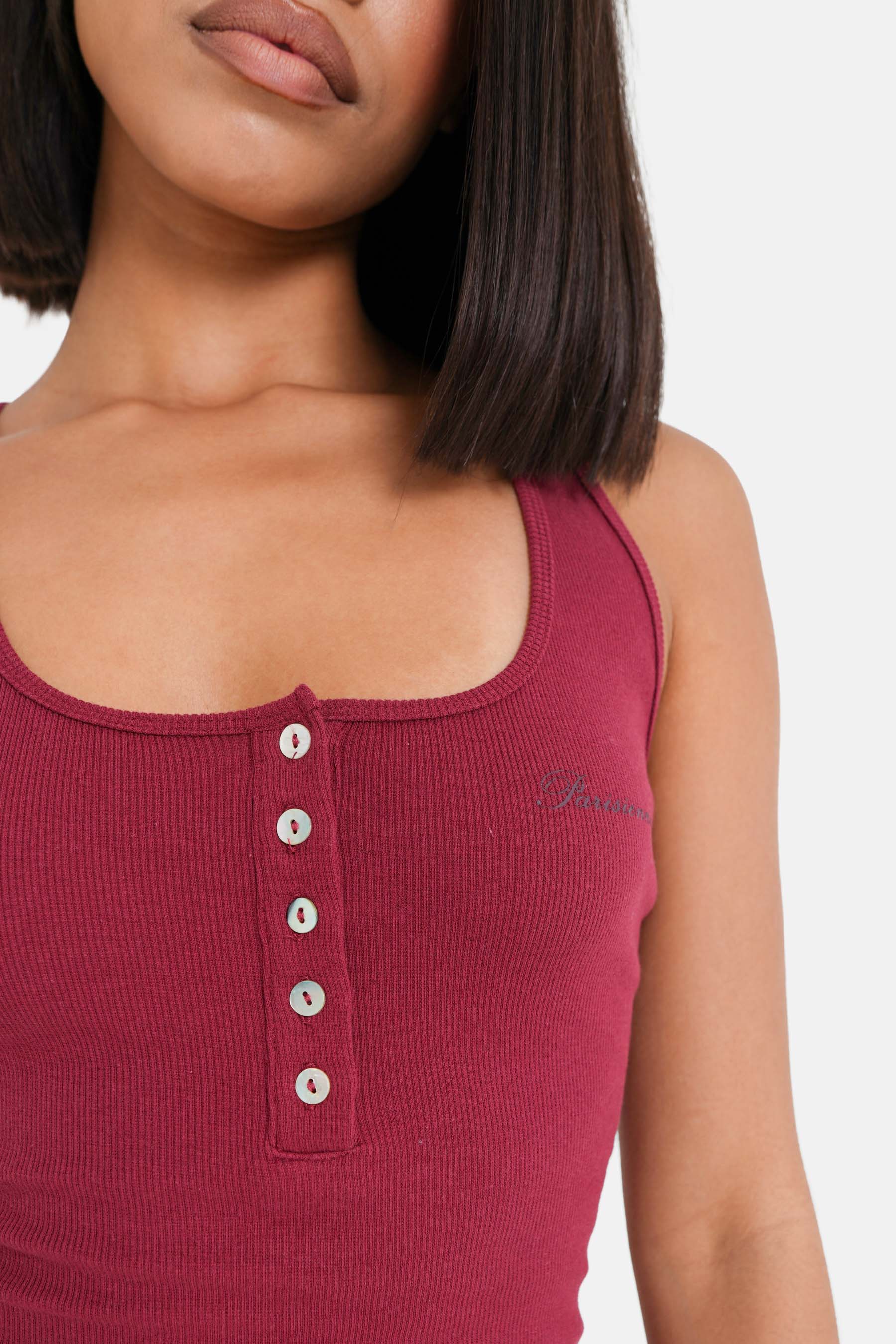 Buttons Ribbed Dress Burgundy