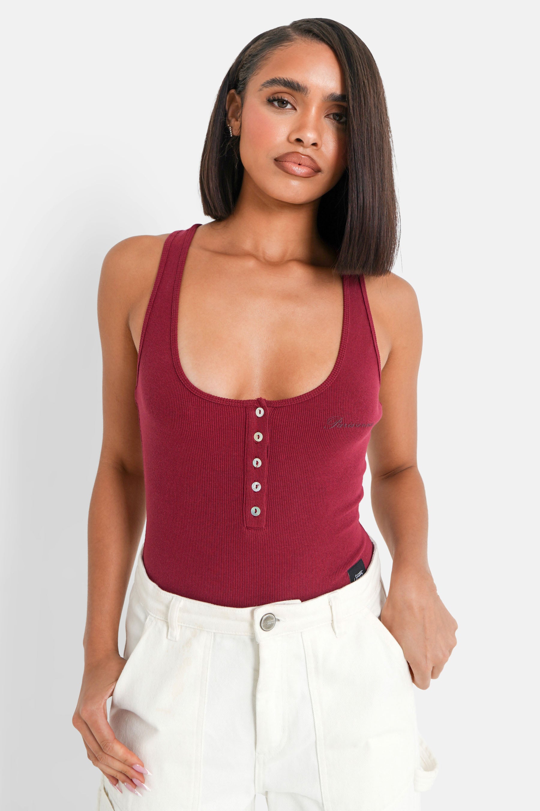 Body côtelé boutons Rouge foncé