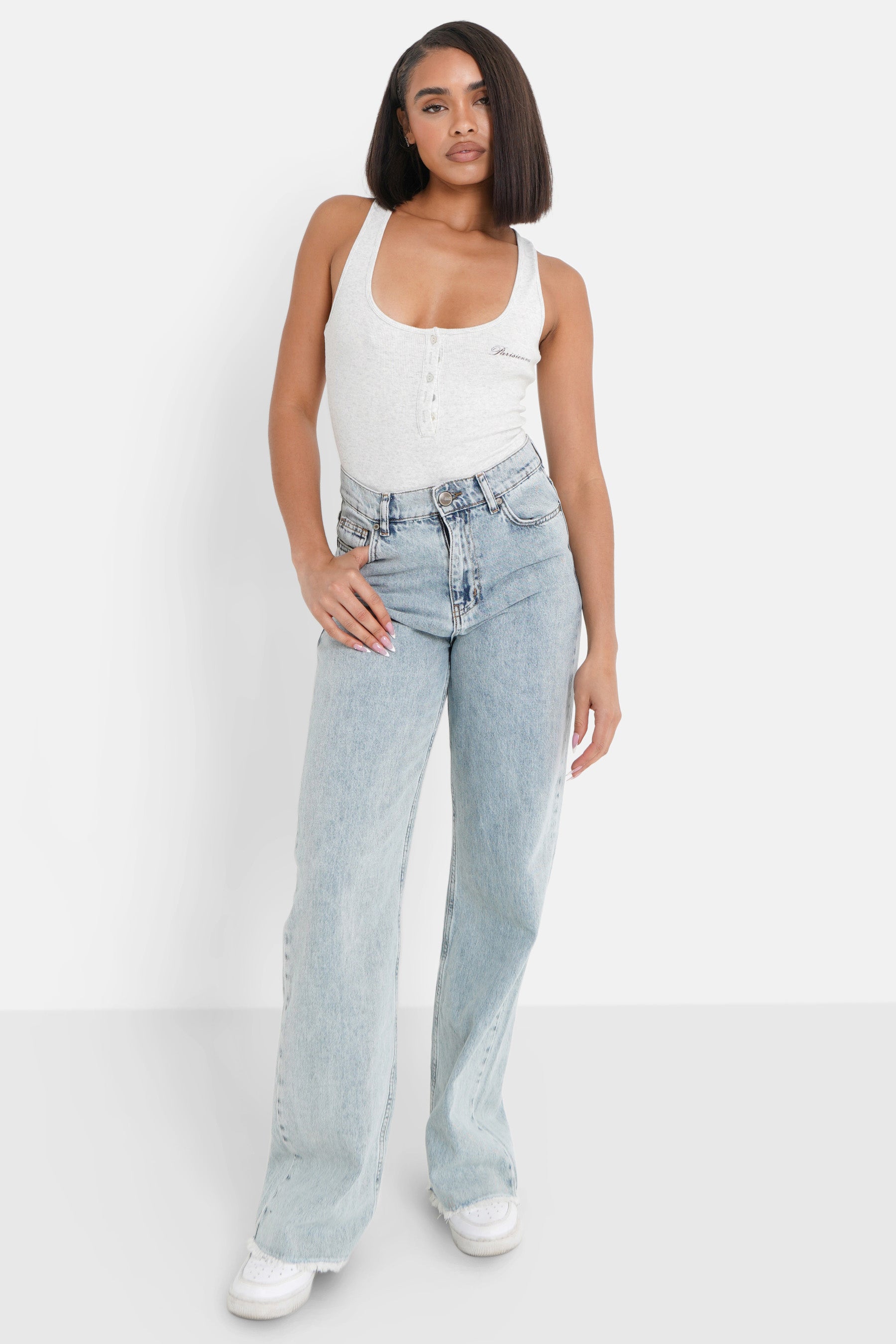 Buttons Ribbed Body Grey