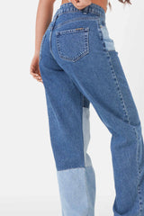 Three-coloured patchwork jeans Blue