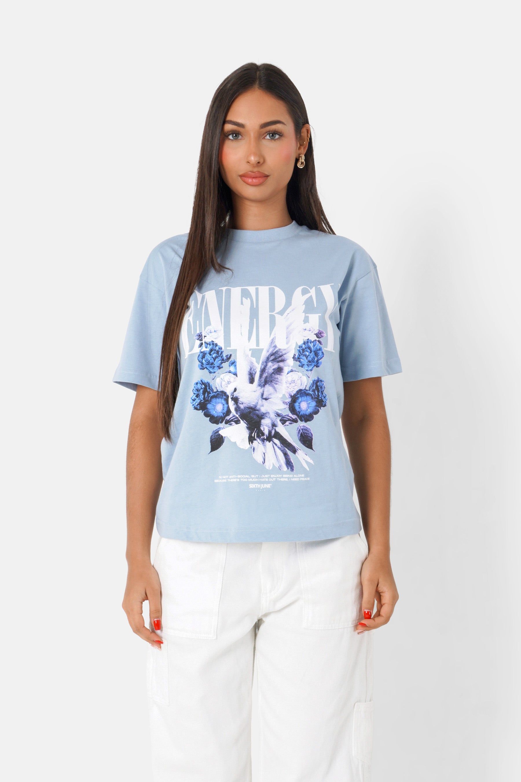 T-shirt floral Energy Bleu clair