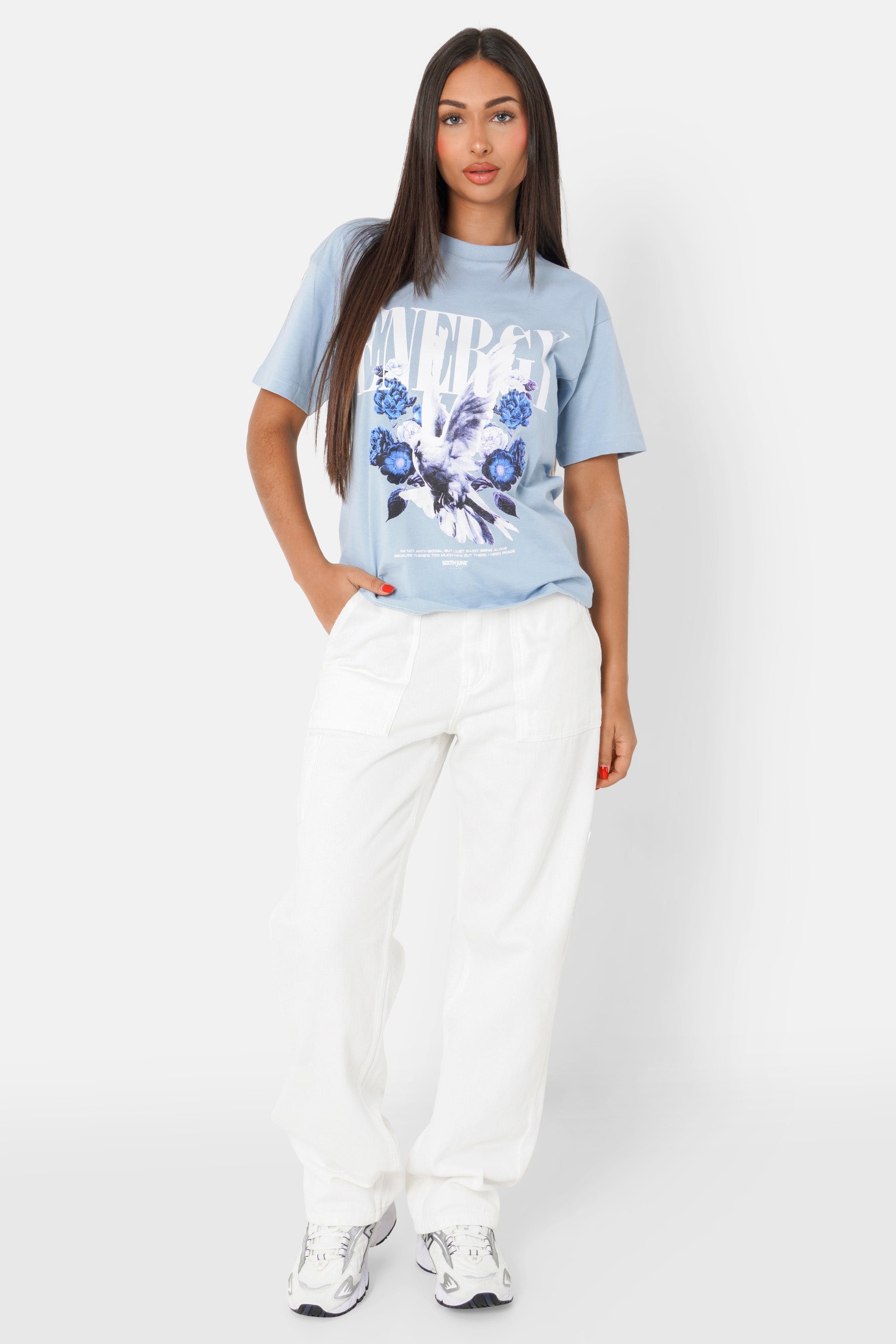 T-shirt floral Energy Bleu clair