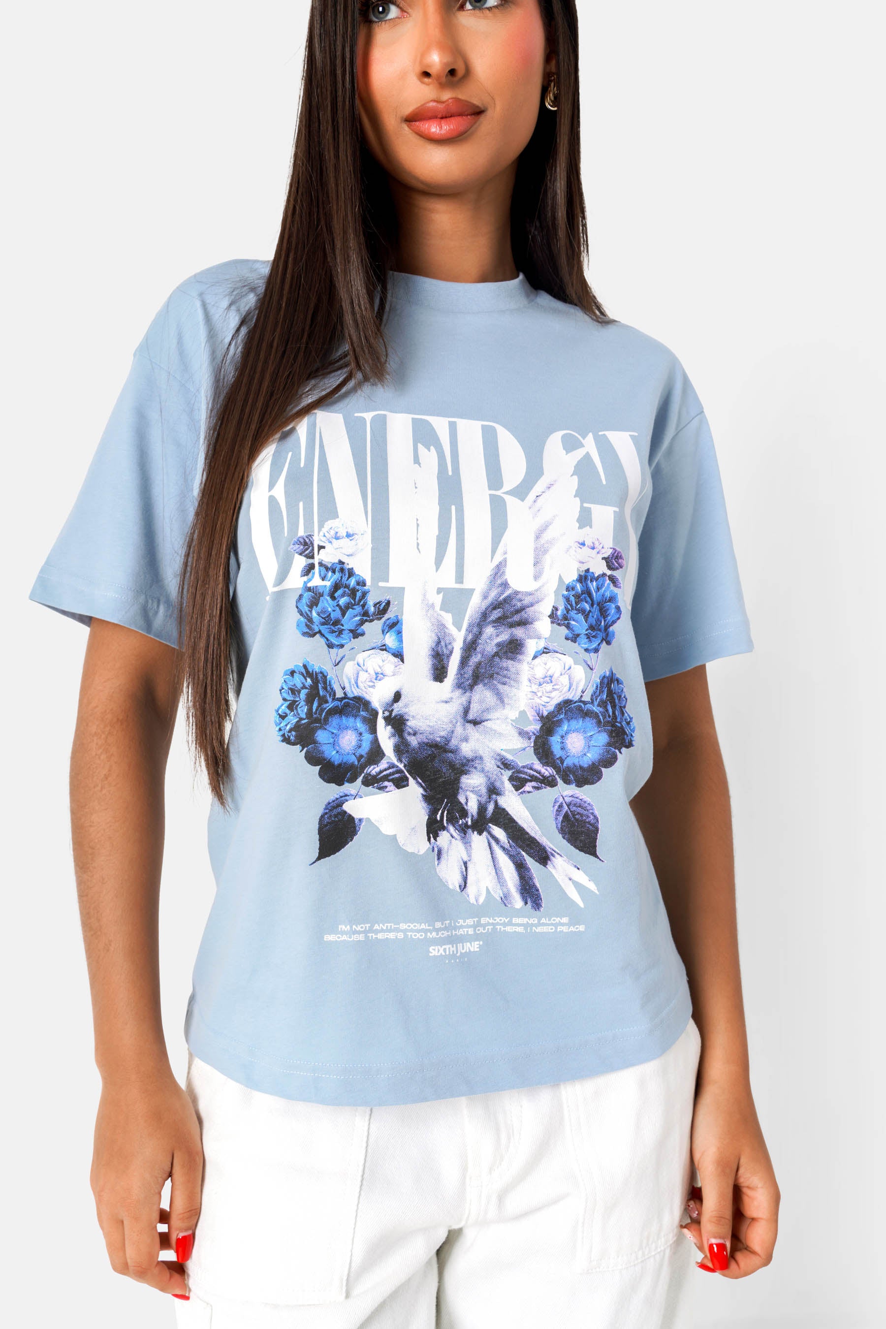 T-shirt floral Energy Bleu clair