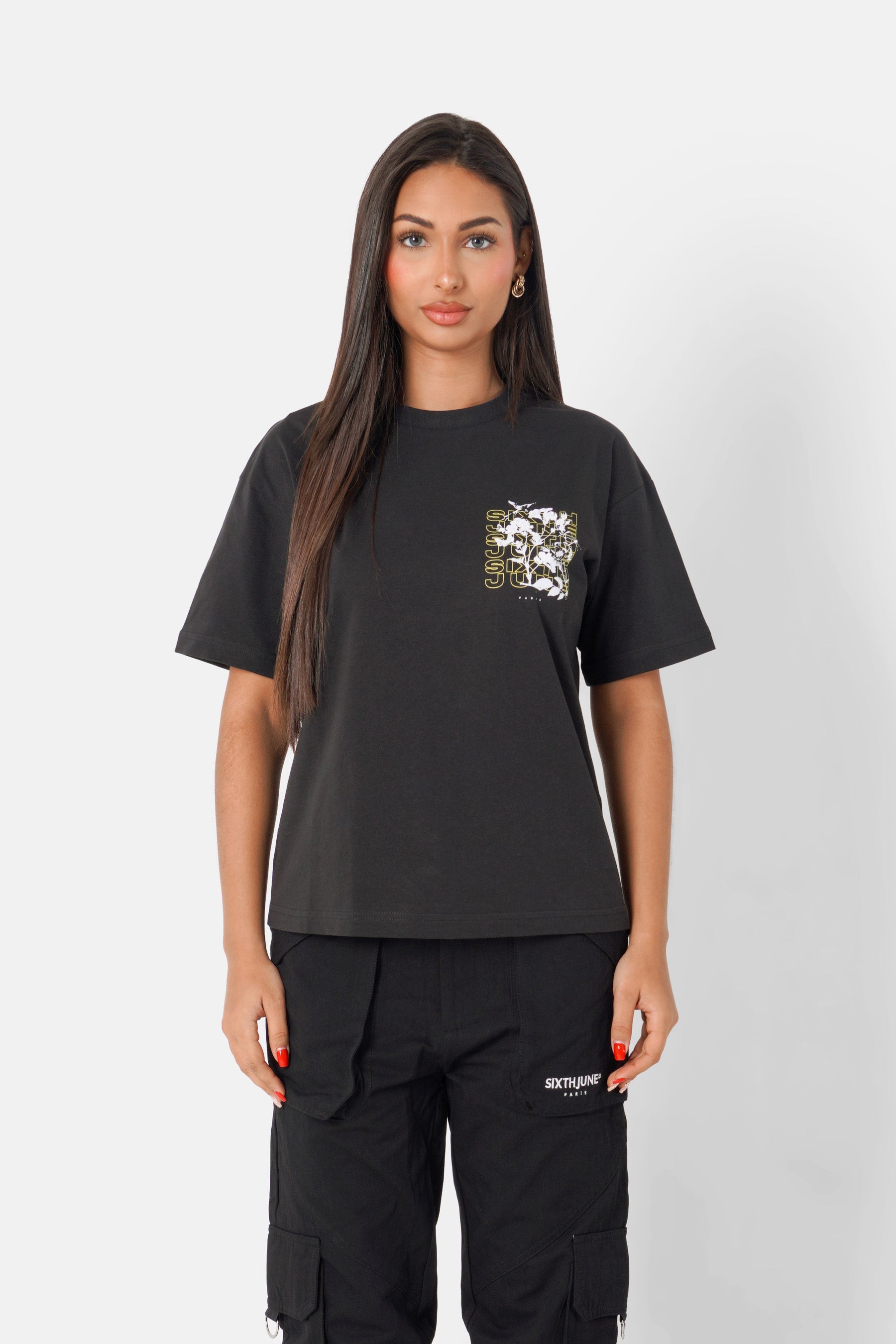 T-shirt imprimé floral logo Noir