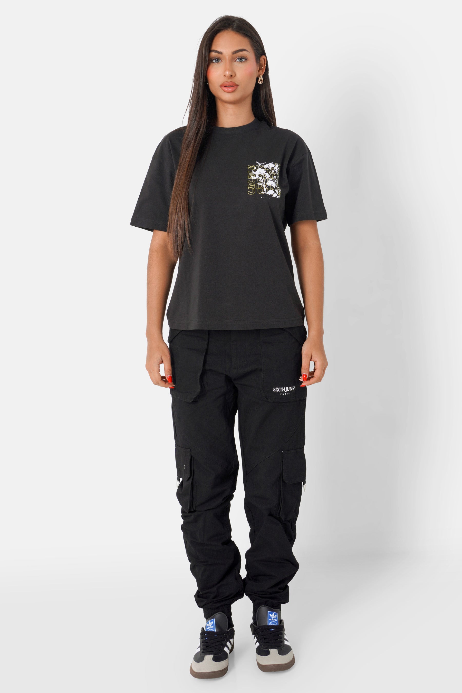 T-shirt imprimé floral logo Noir