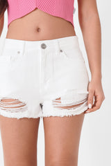 Denim ripped shorts White