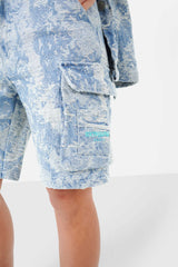 Frayed embroidery denim shorts Blue