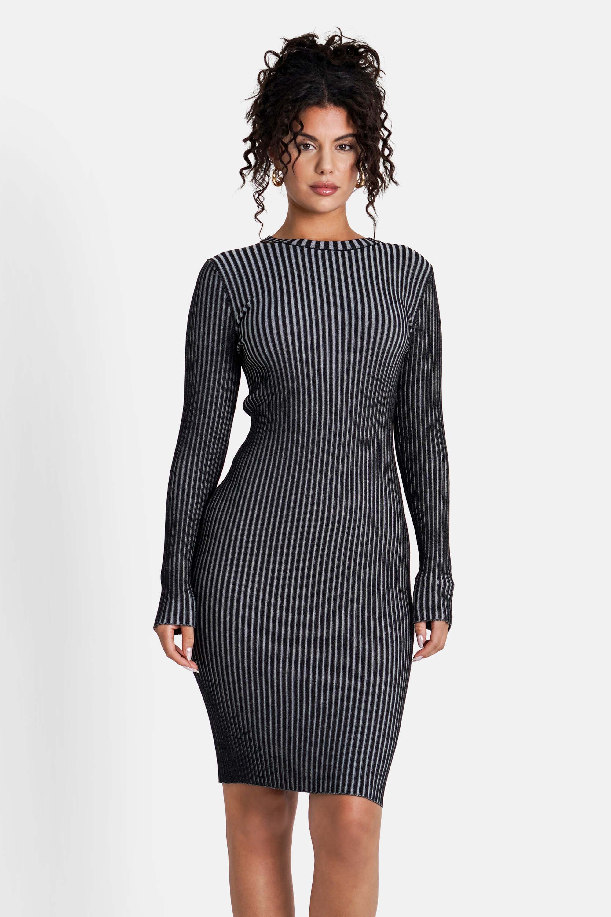 KNITTED bicolored l/s dress