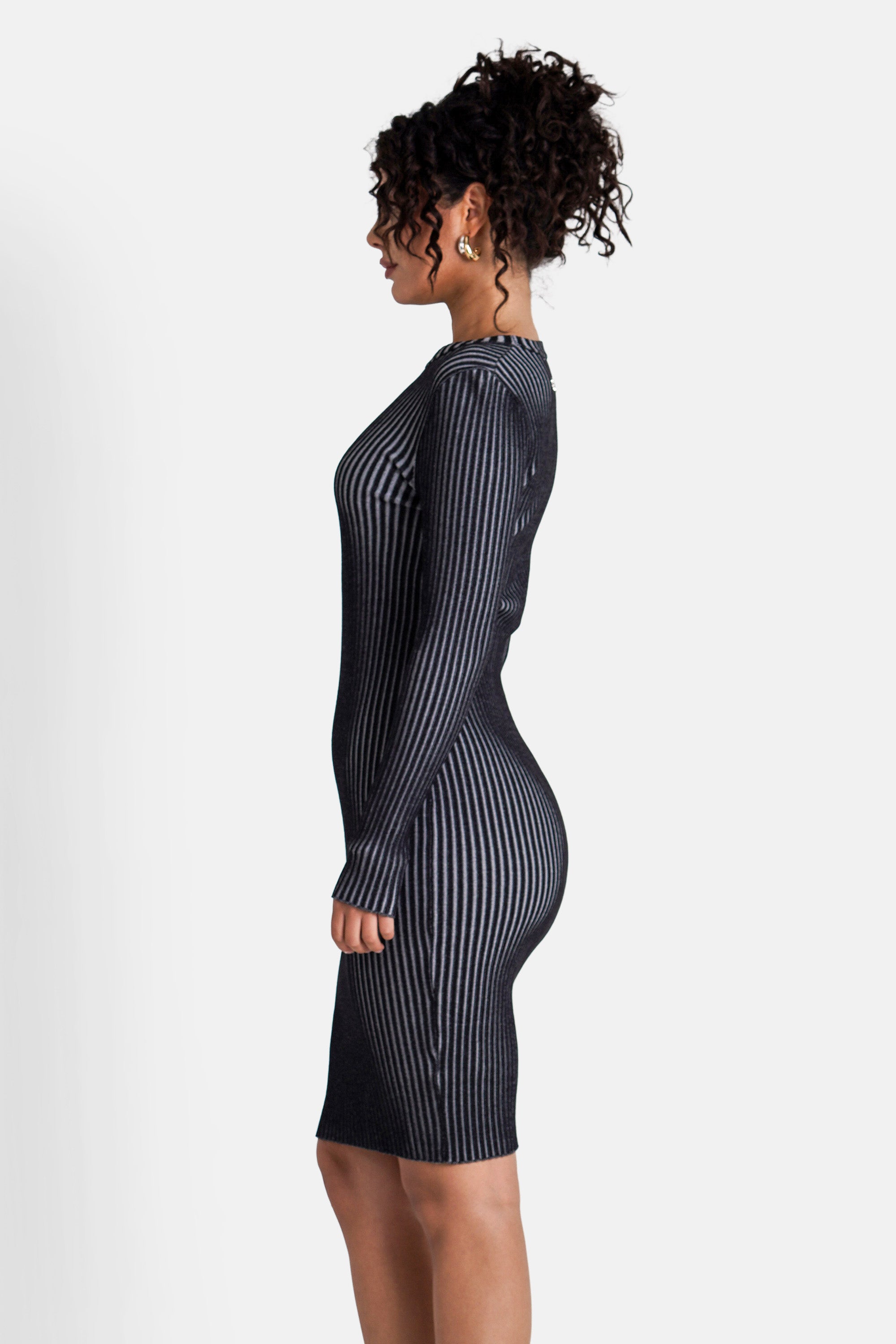 KNITTED bicolored l/s dress