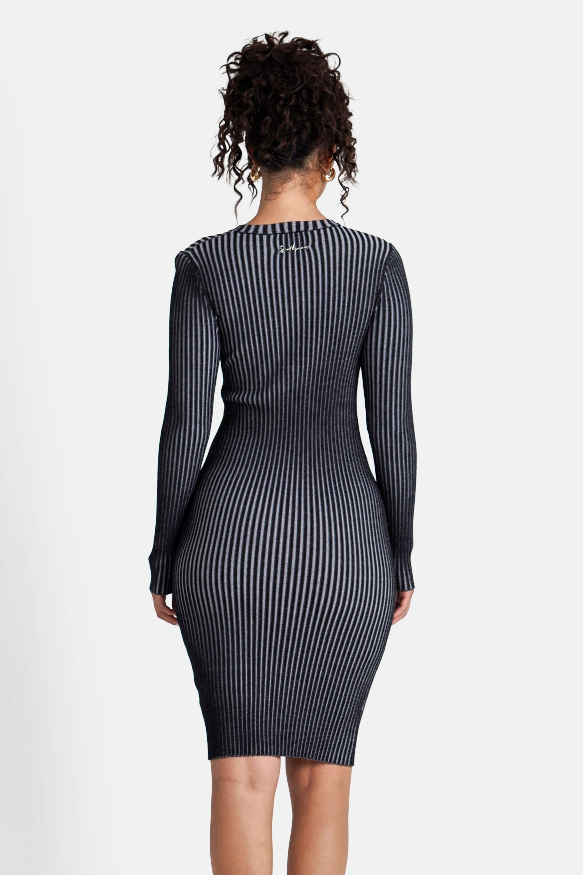 KNITTED bicolored l/s dress