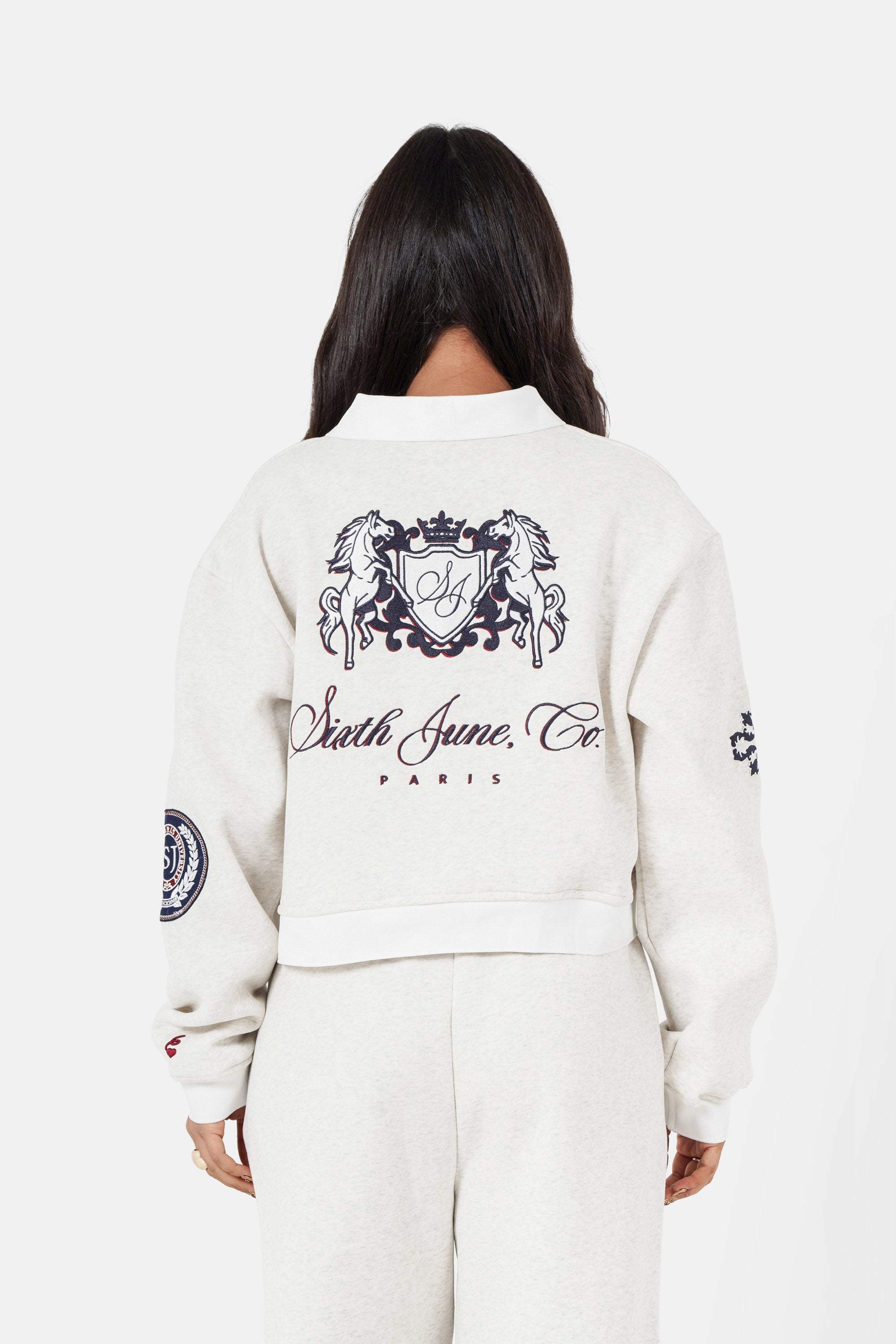 VARSITY patched polo sweatshirt
