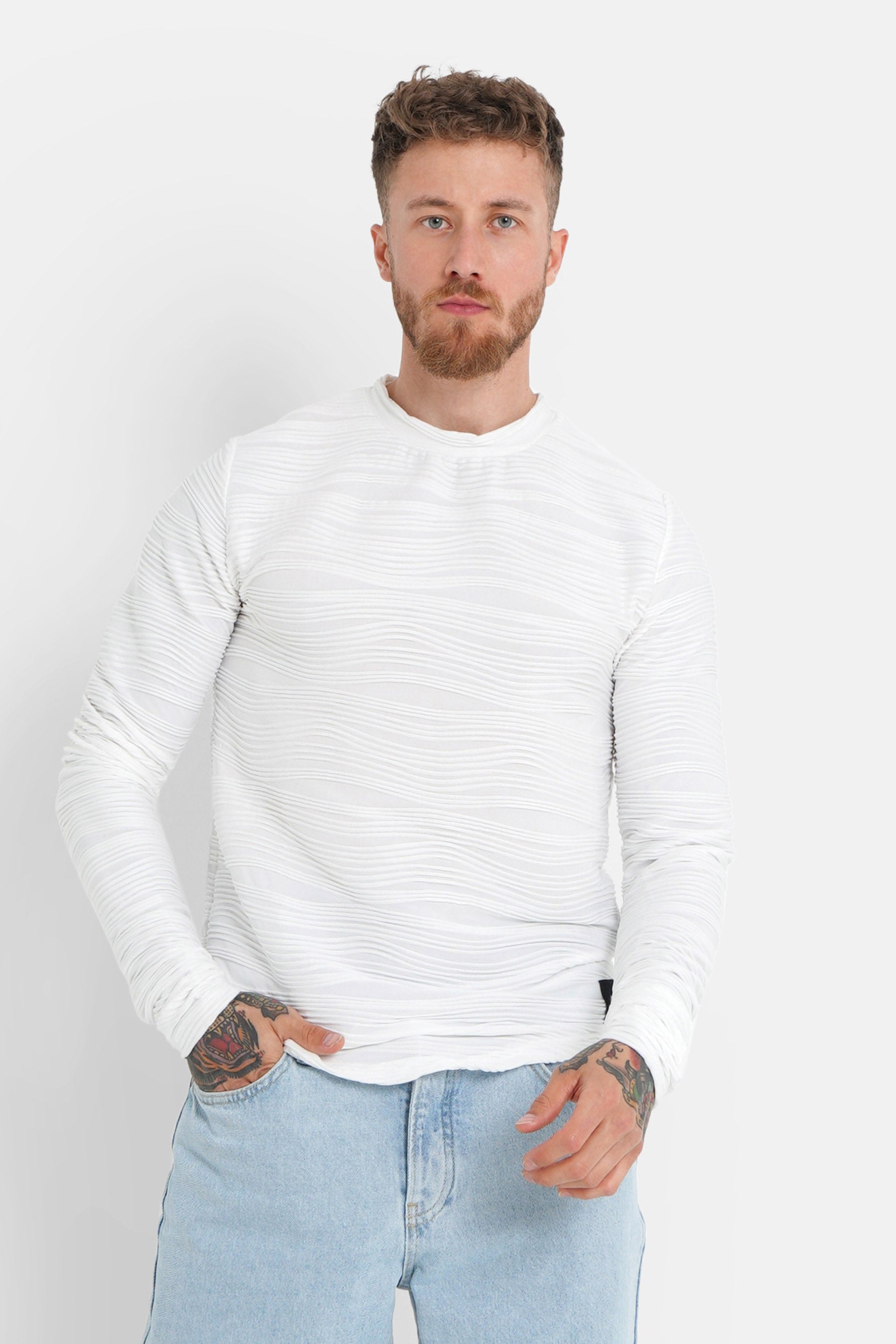 T-Shirt mit Wellenrelief Weiß