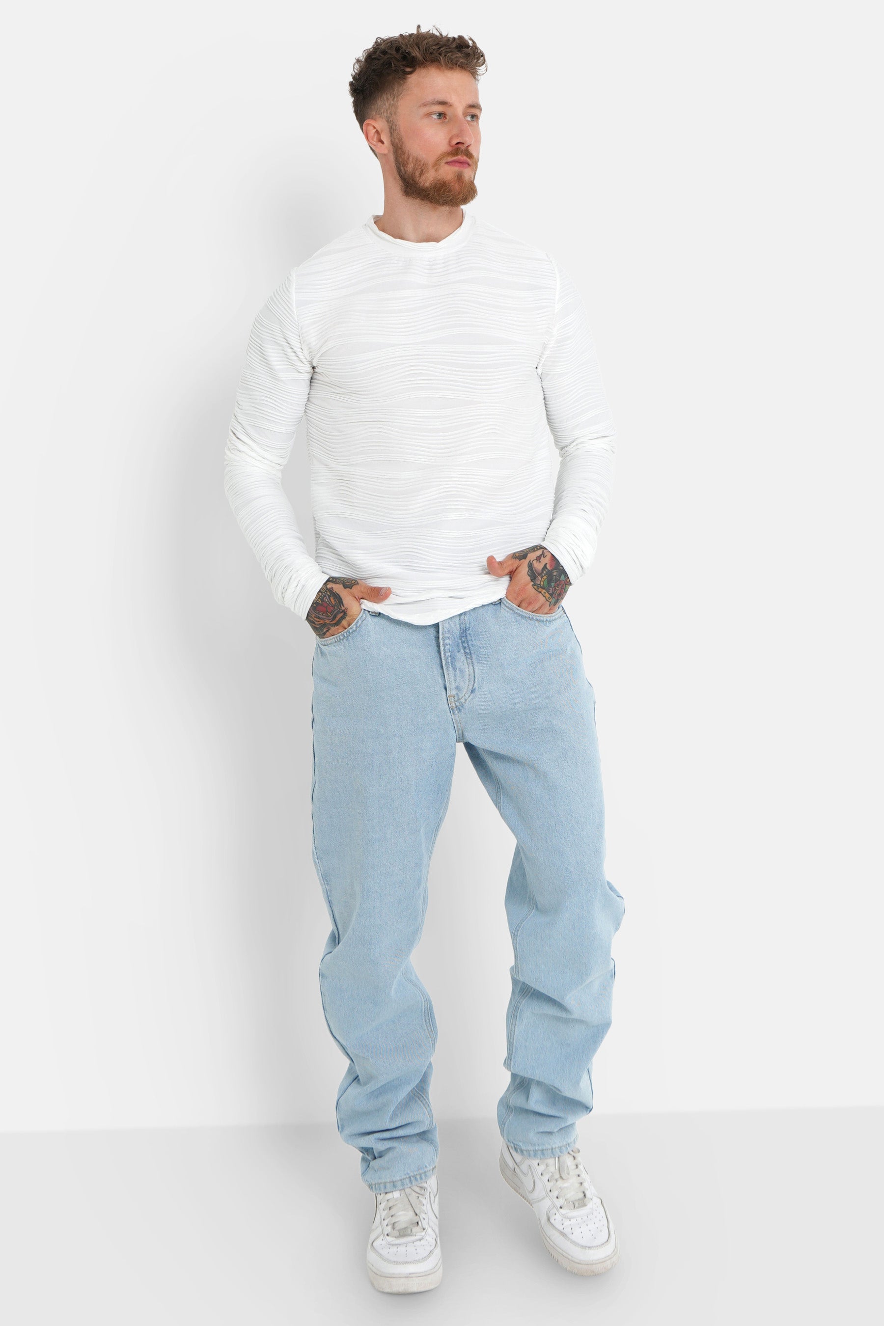 T-Shirt mit Wellenrelief Weiß