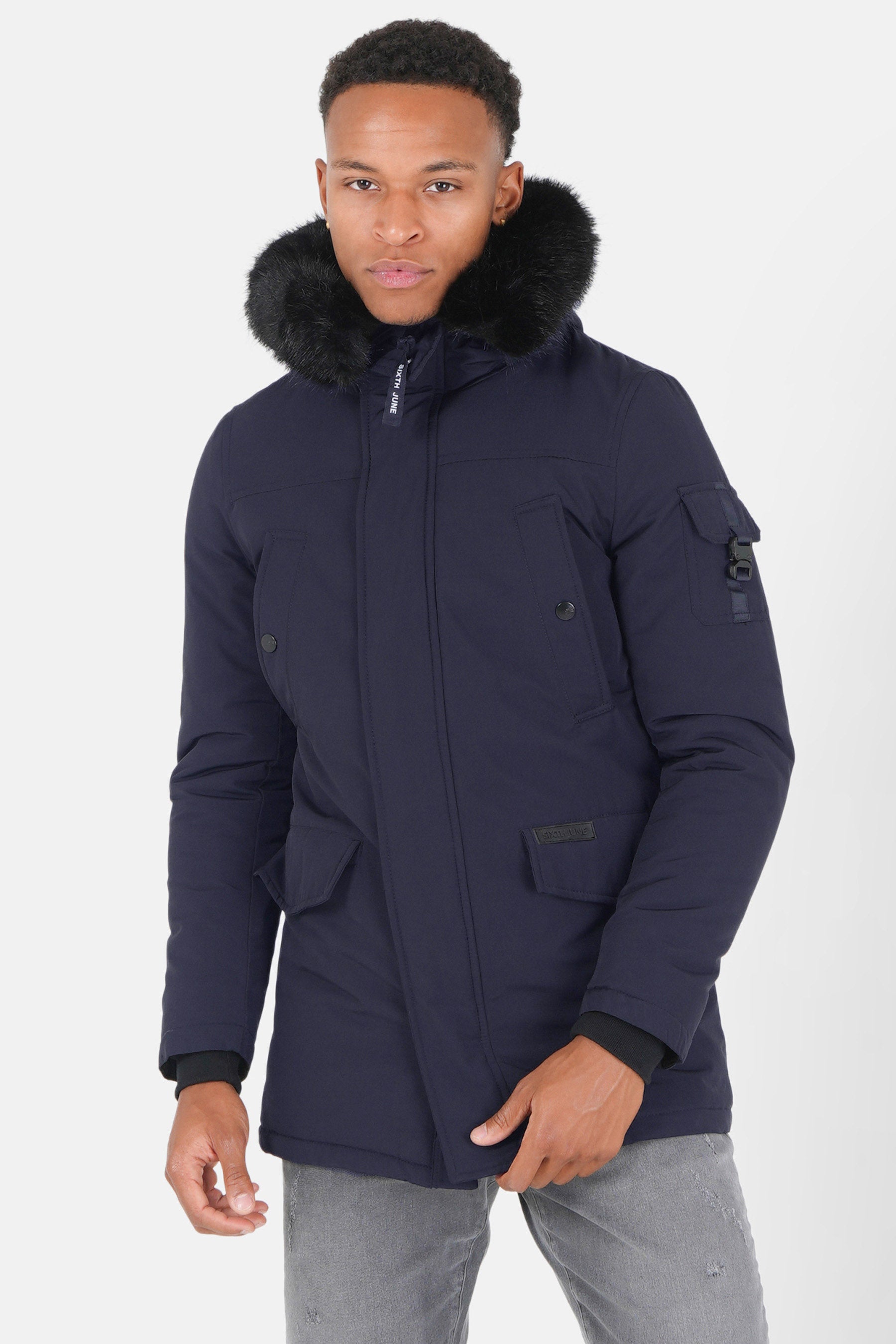 Parka fourrure déperlante Bleu foncé