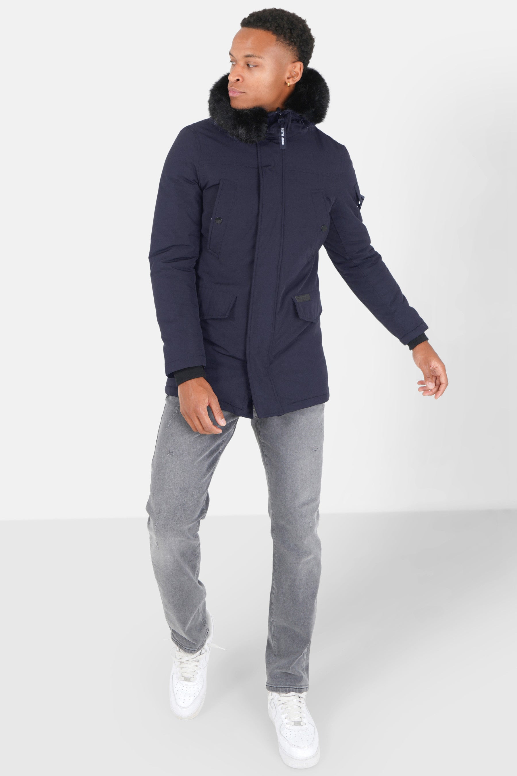 Parka fourrure déperlante Bleu foncé