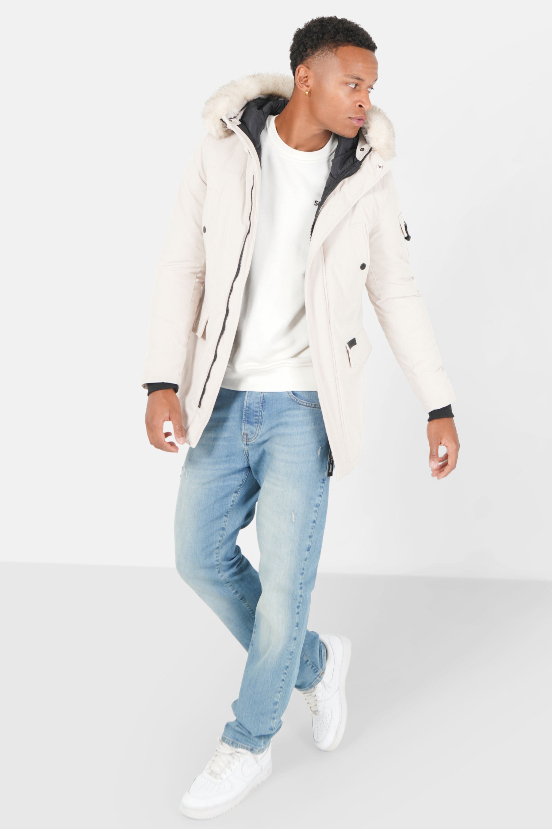 Wasserabweisender Pelzparka Hellbeige