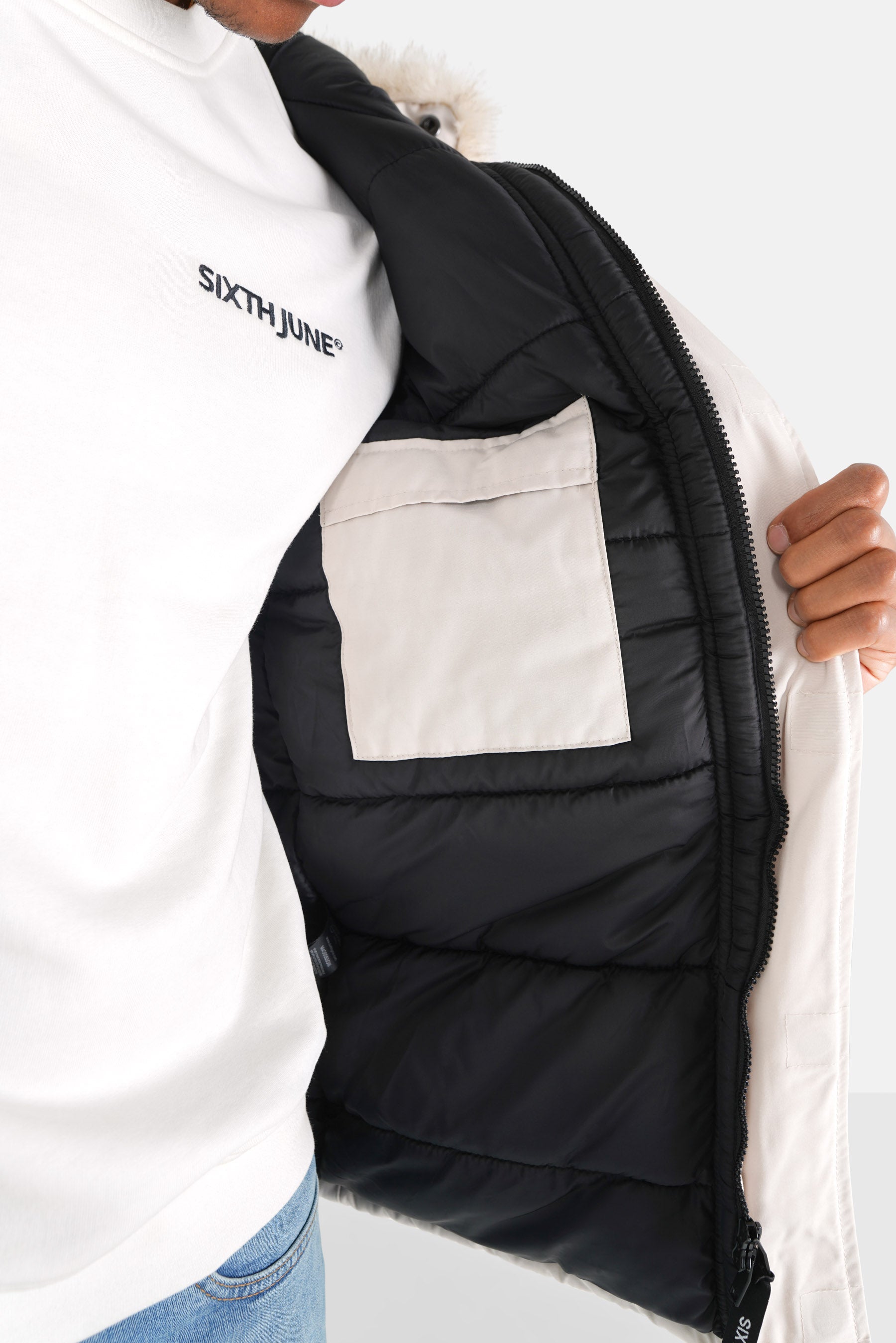 Wasserabweisender Pelzparka Hellbeige