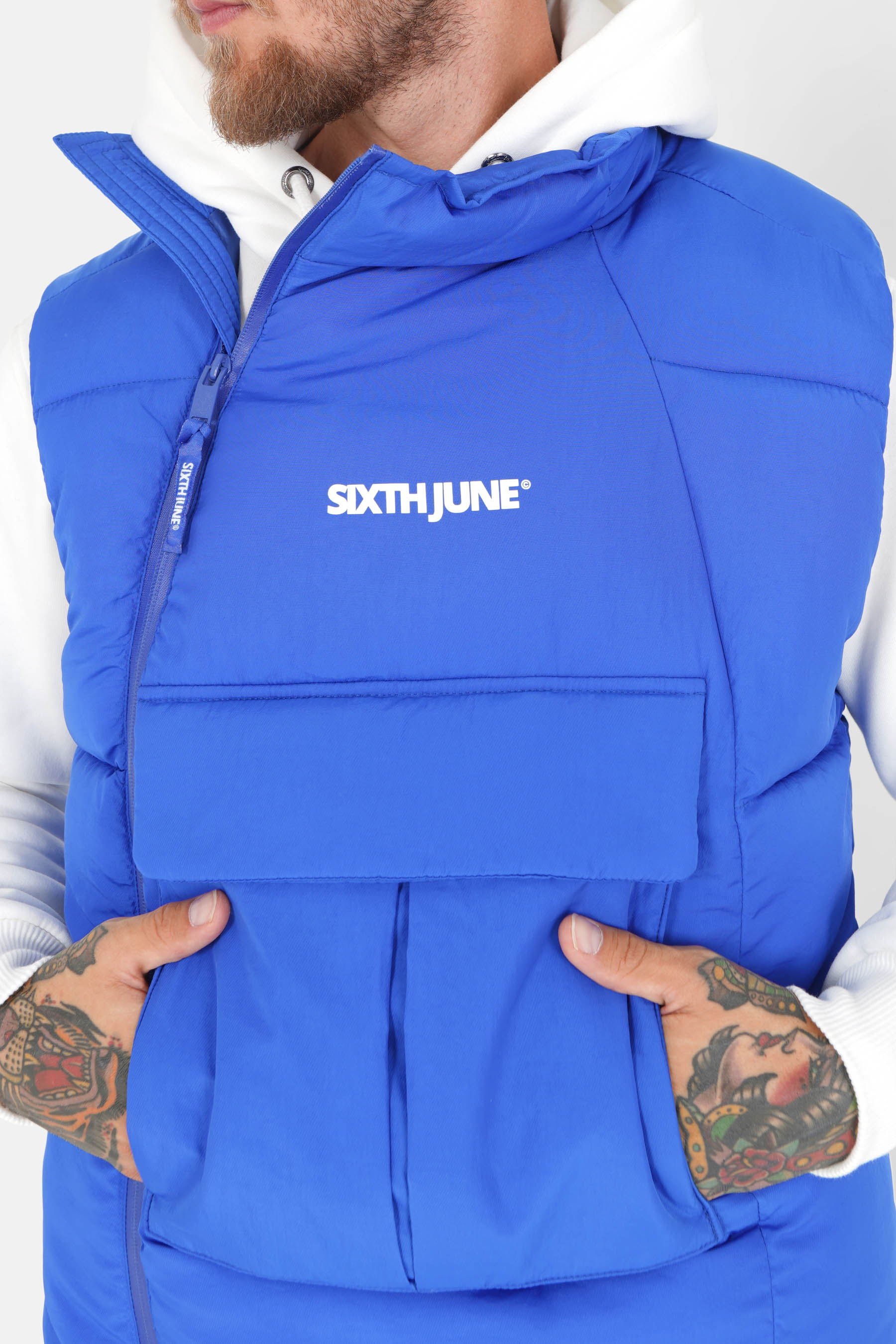 Padded tactical sleeveless down jacket Blue