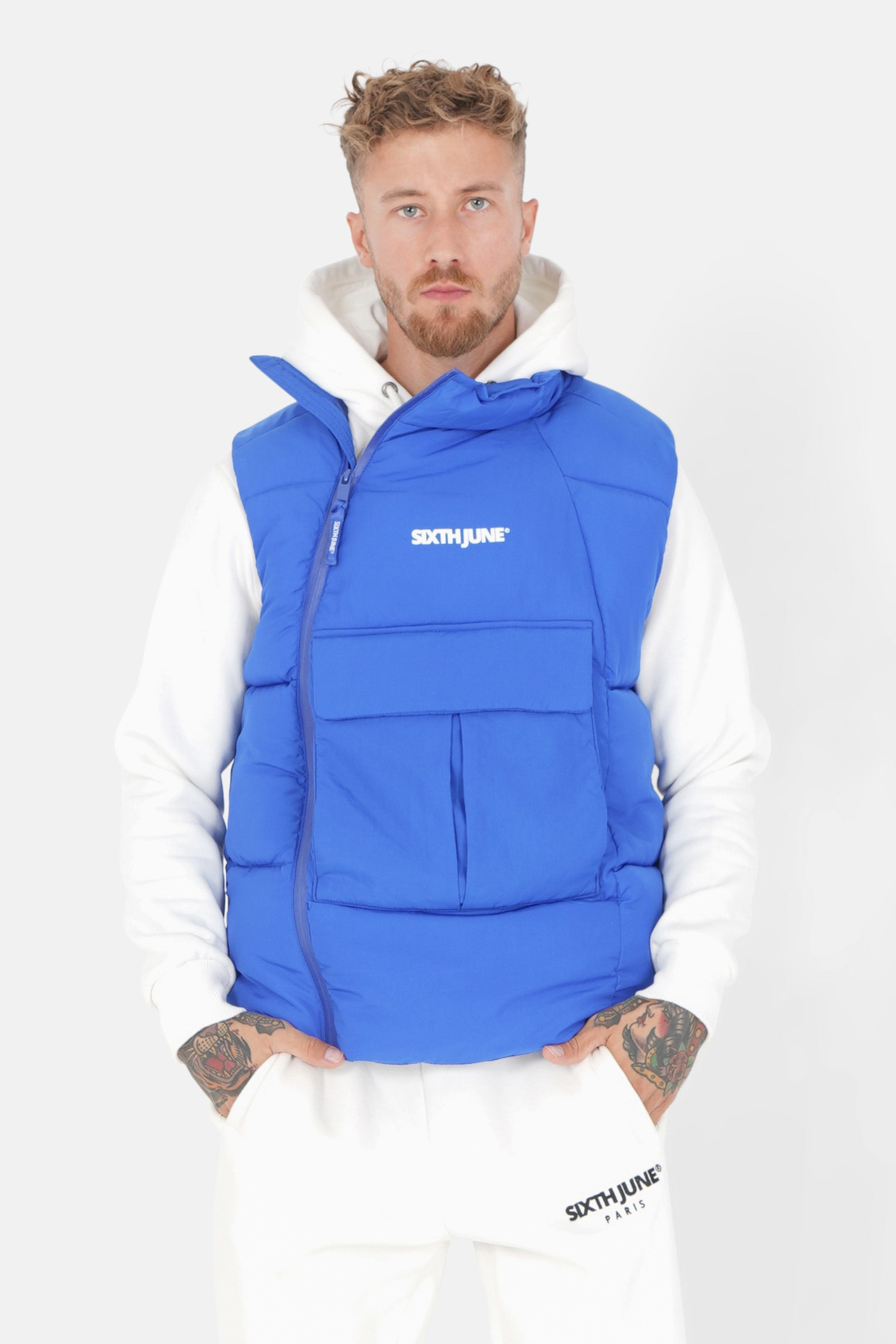 Padded tactical sleeveless down jacket Blue