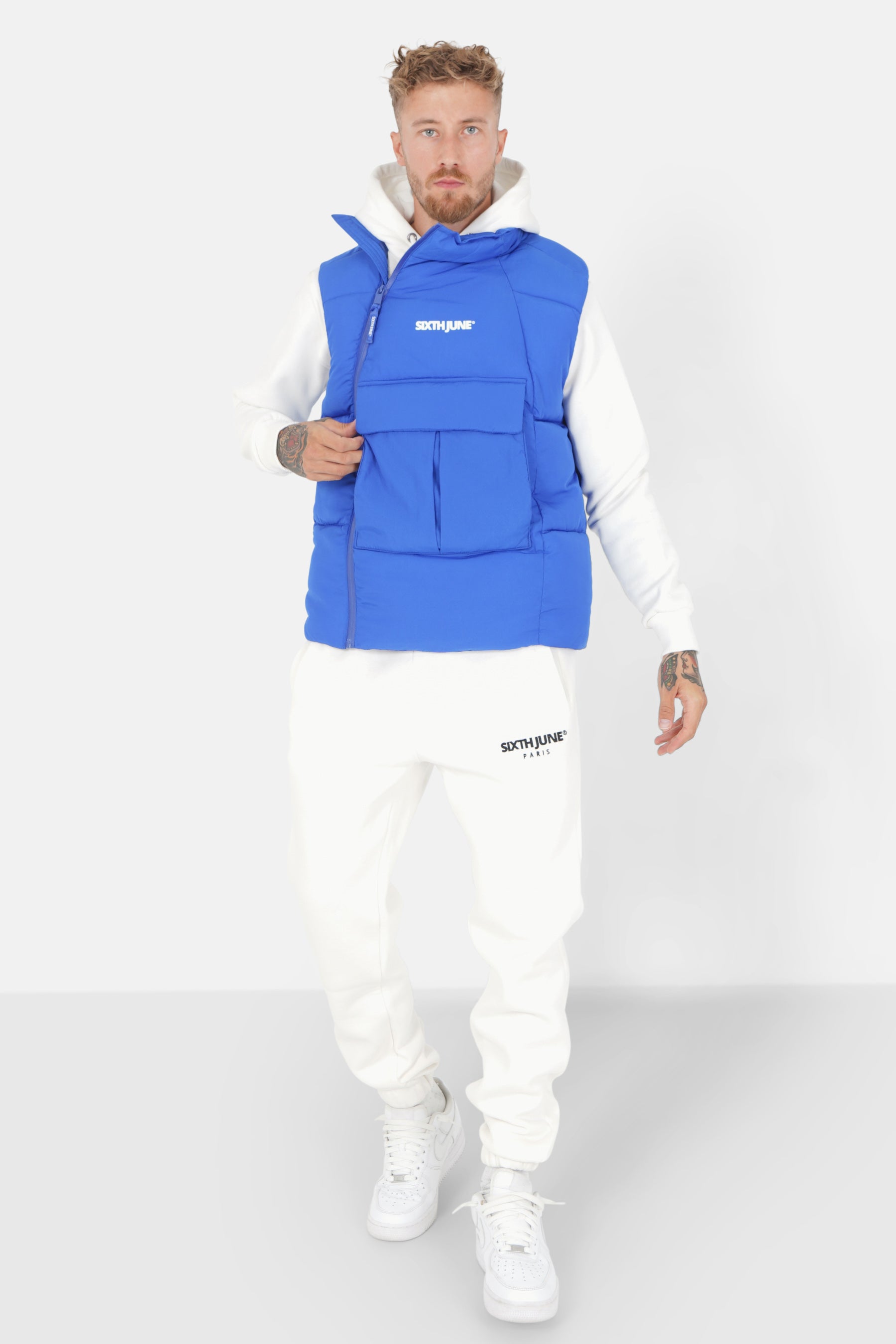 Padded tactical sleeveless down jacket Blue