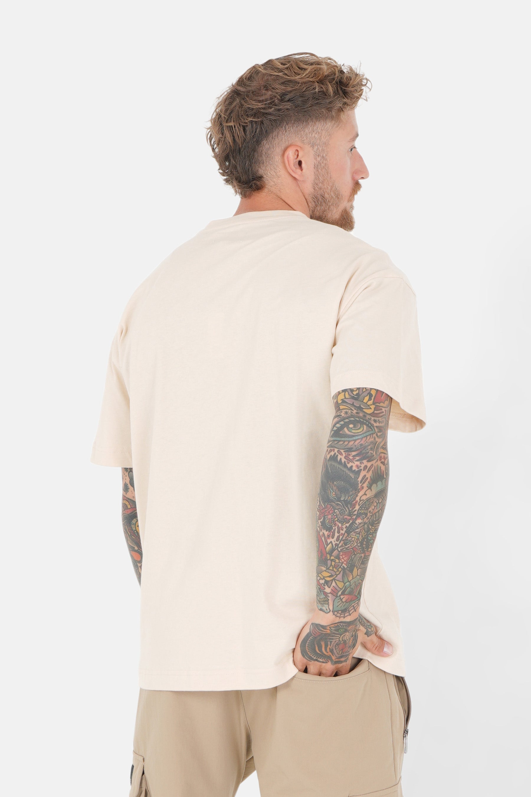 Embroidered heart logo t-shirt Beige