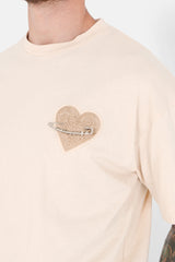 Embroidered heart logo t-shirt Beige