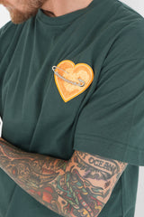 T-Shirt mit besticktem Herz Dunkelgrün